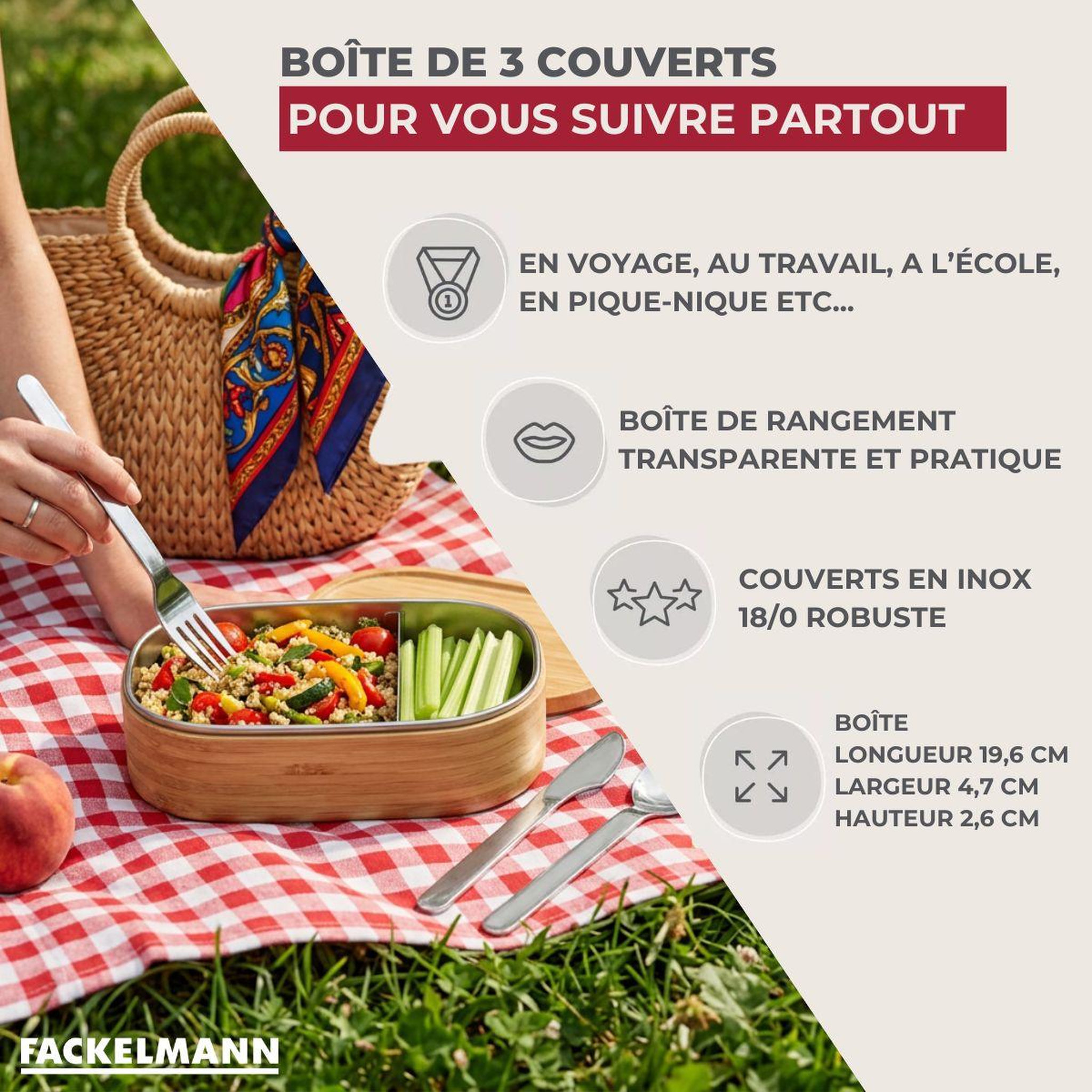 Voir la diapositive 3 : Fackelmann Boîte de 3 couverts réemployables fackelmann move