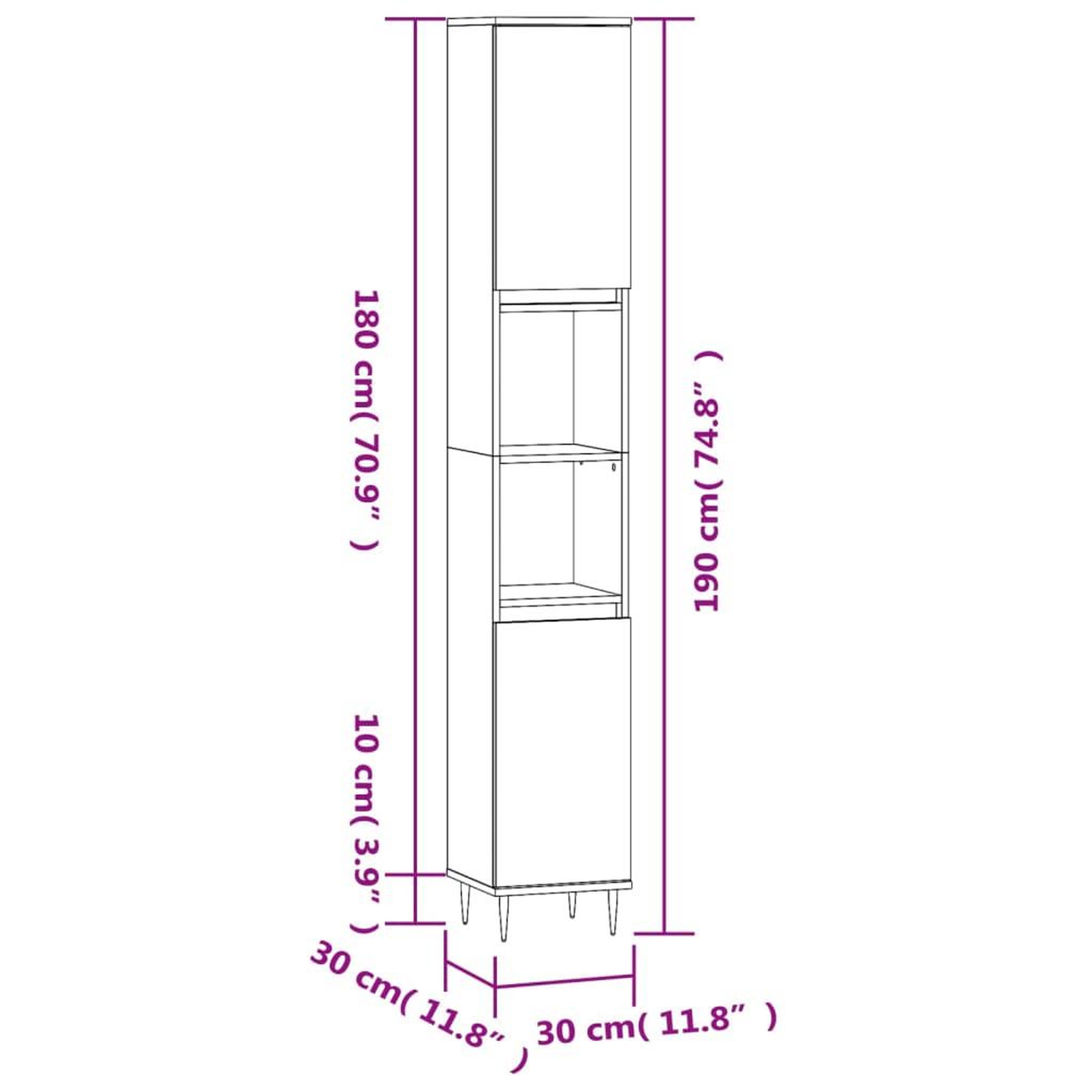 Voir la diapositive 6 : VIDAXL Armoire de salle de bain noir 30x30x190 cm bois d'ingenierie