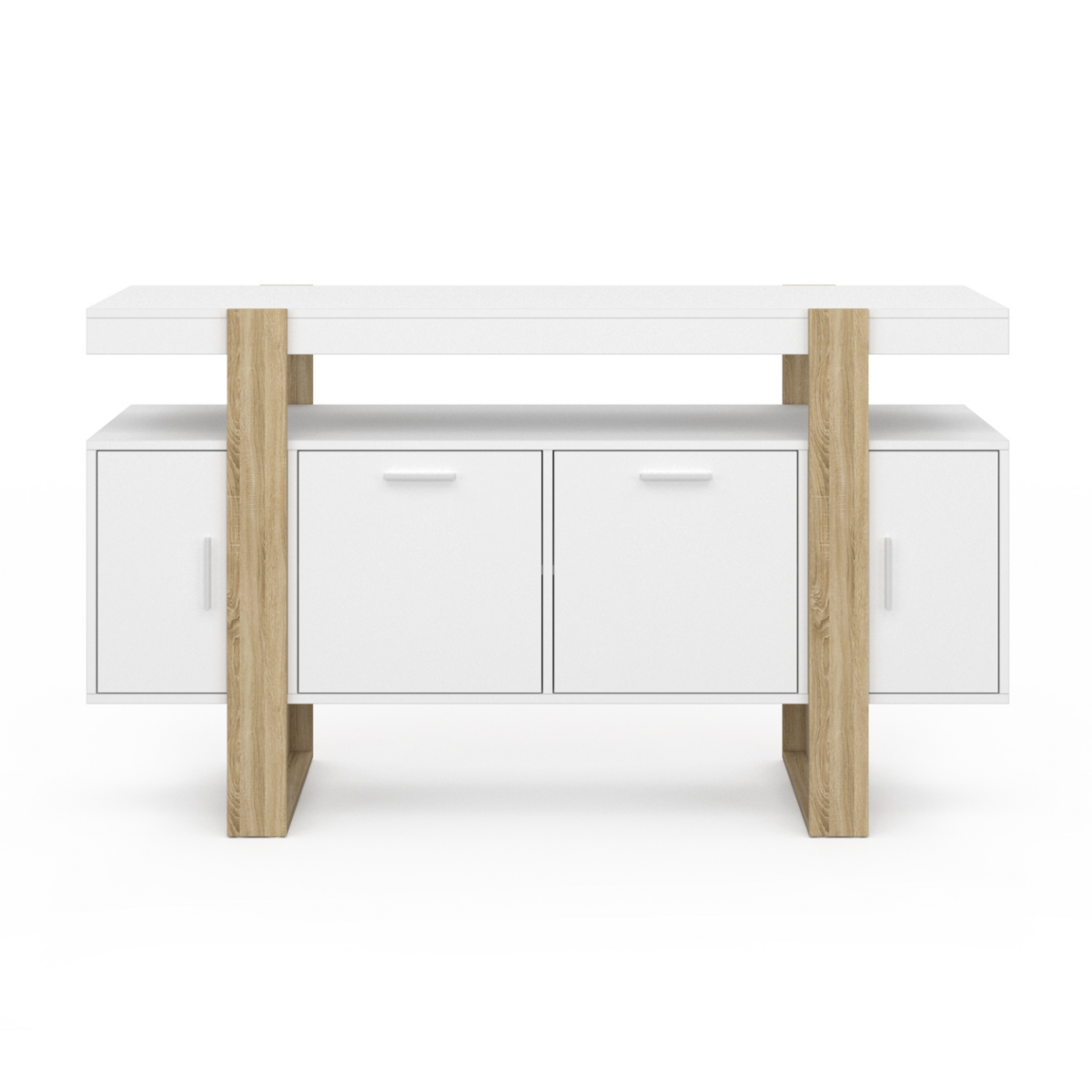 ID MARKET Buffet 140 cm PHOENIX 4 portes blanc et bois