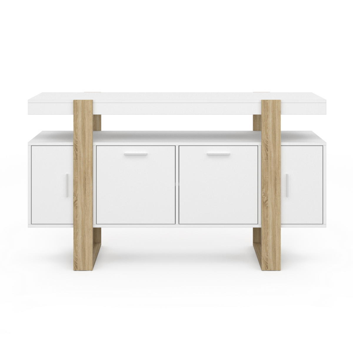 ID MARKET Buffet 140 cm PHOENIX 4 portes blanc et bois