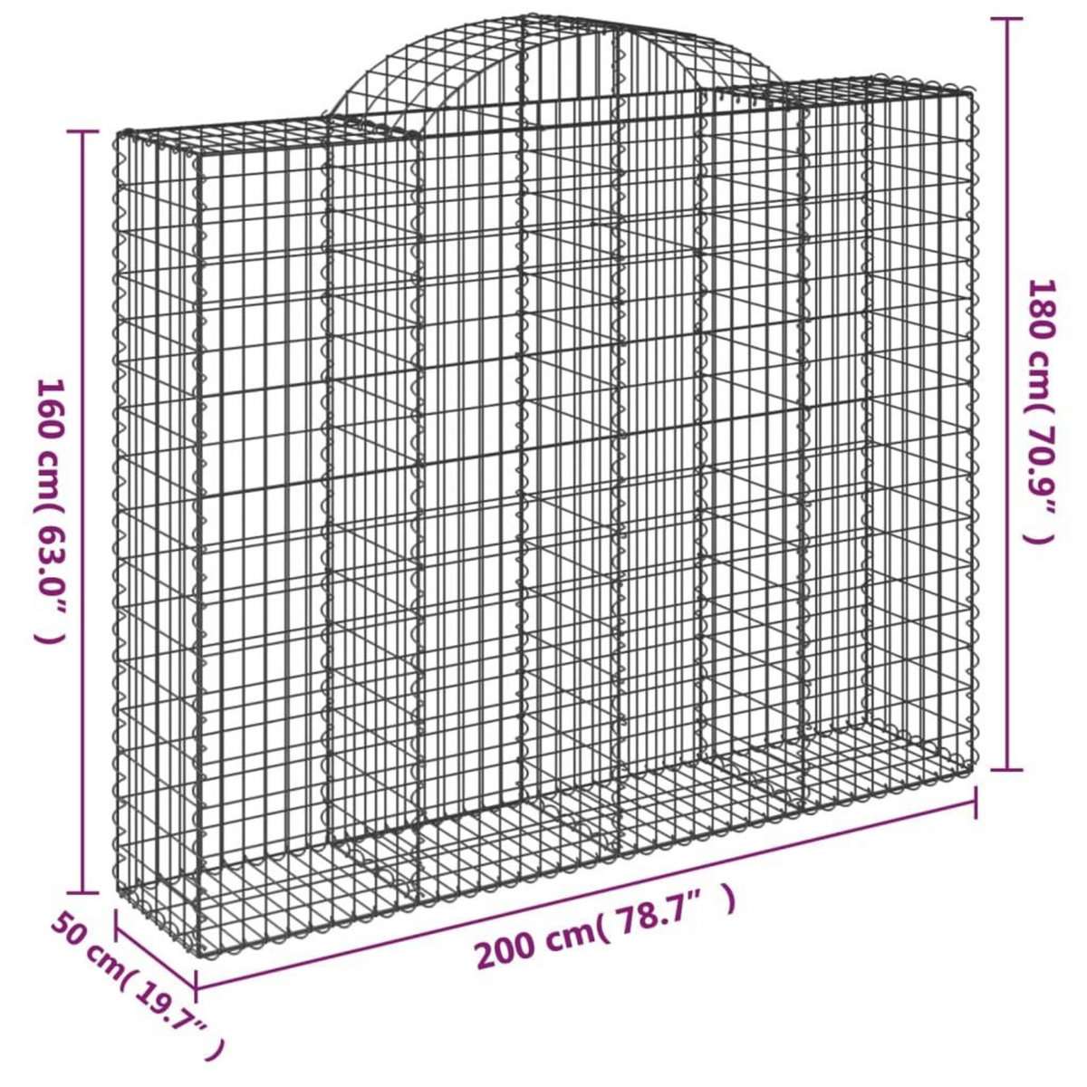 VIDAXL Paniers a gabions arques 9 pcs 200x50x160/180 cm Fer galvanise