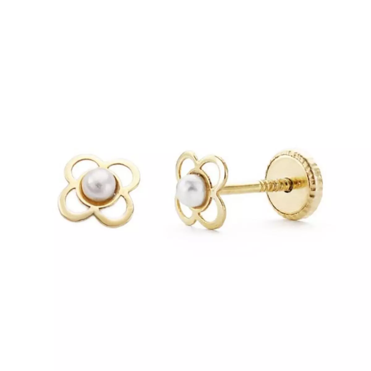 L'ATELIER D'AZUR Boucles d'Oreilles Or 18 Carats 750/000 Jaune - Perles de Culture - Motif Trèfle