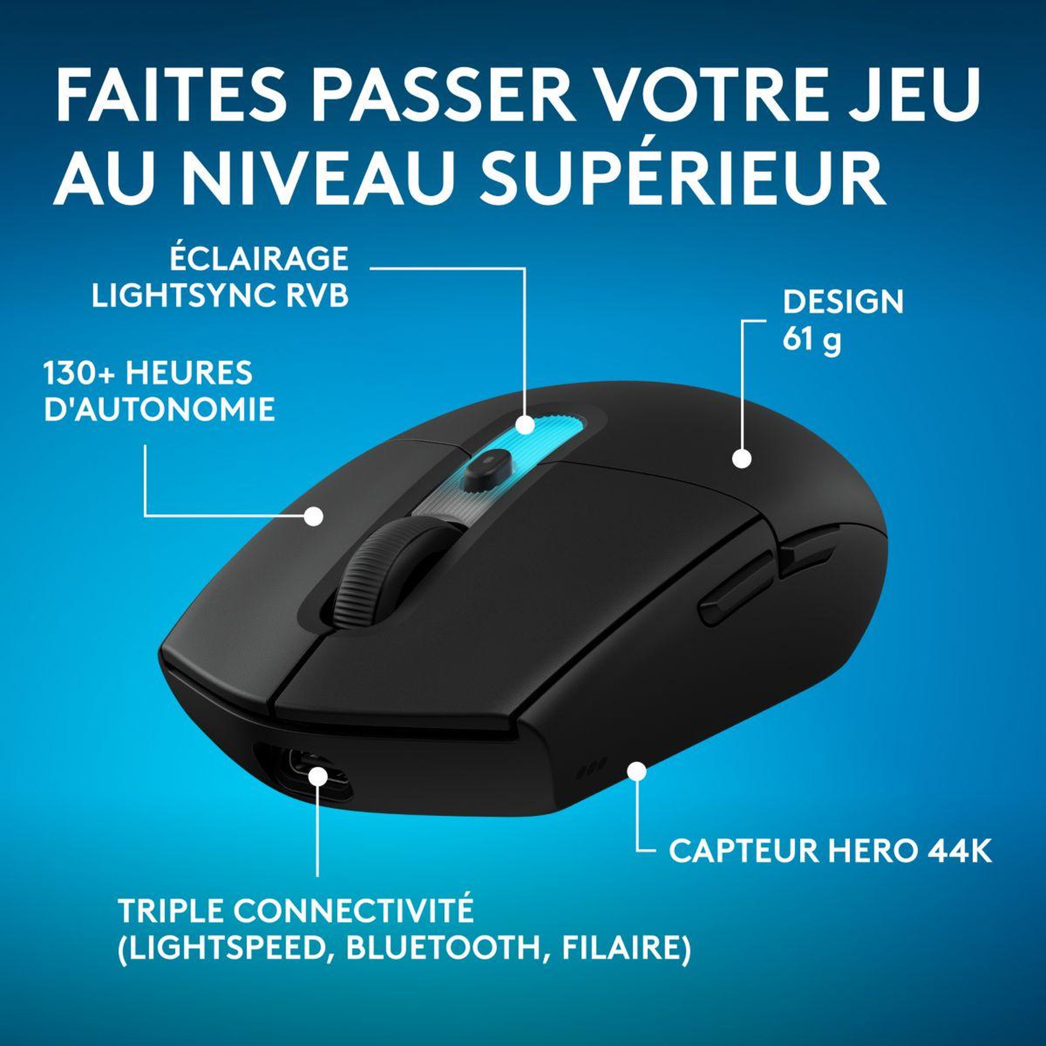 Voir la diapositive 2 : Logitech Souris gamer sans fil g305 x lightspeed noir ewr