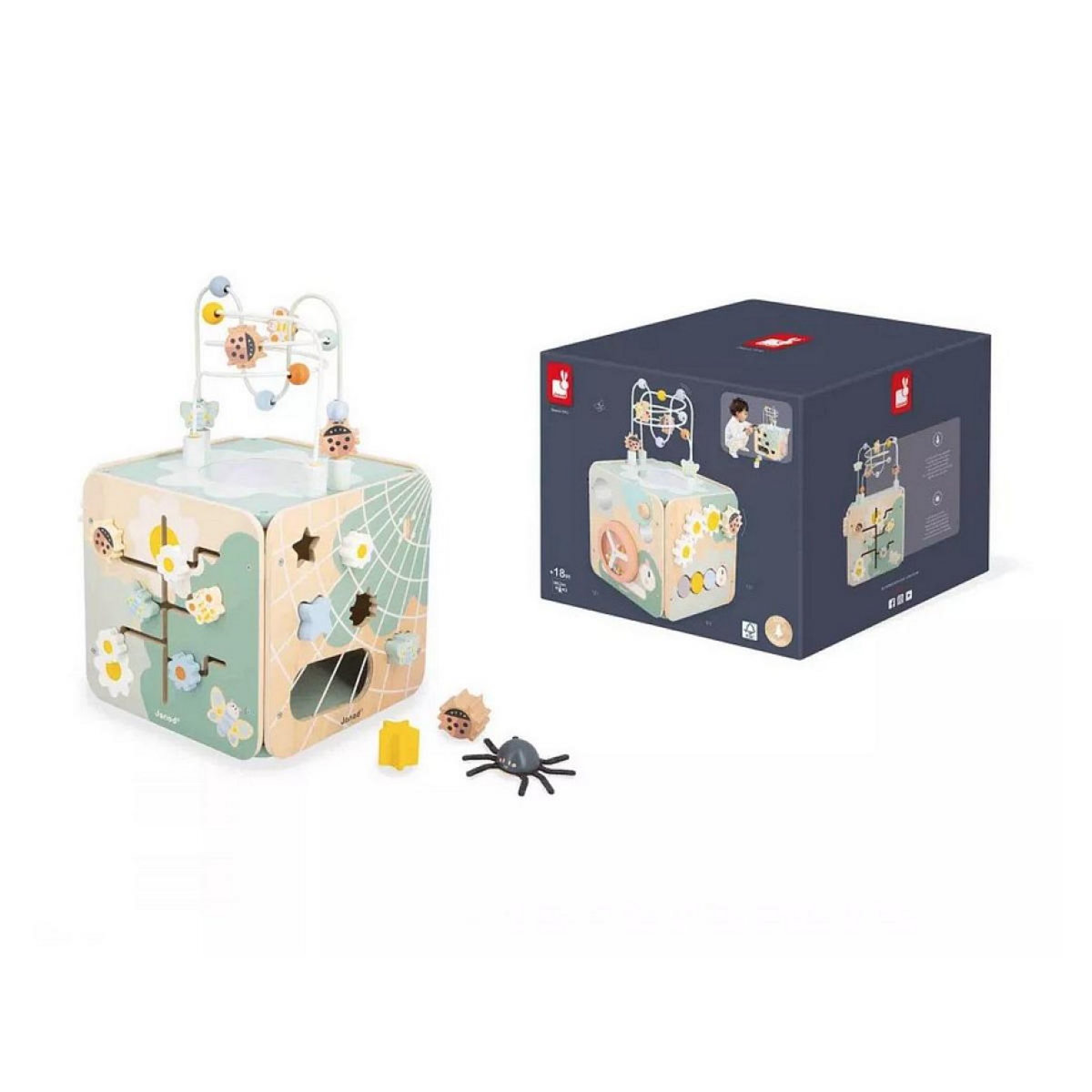 Juratoys-Janod Cube d'activités Maxi Cube Sweet Cocoon pour Bébé - Plus de 10 Jeux Amusants