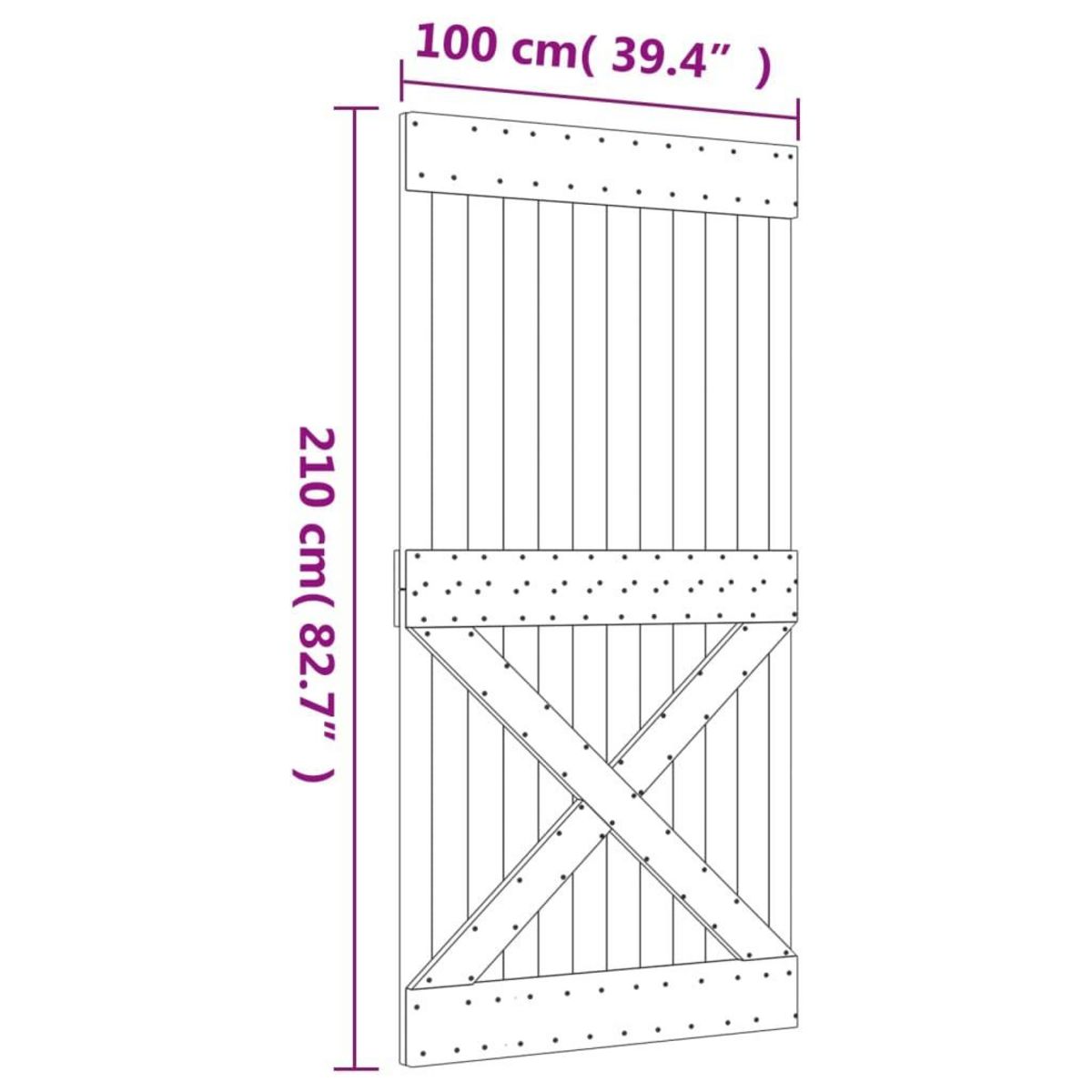 VIDAXL Porte coulissante et kit de quincaillerie 100x210 cm pin massif