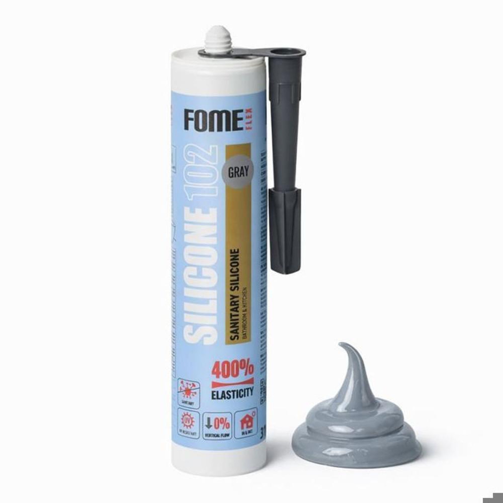 Joint mastic silicone sanitaire gris acétate 310 ml, anti-moisissure S1, F-EXT-INT-CC/G-CC/S conforme EN 15651-1/2/3