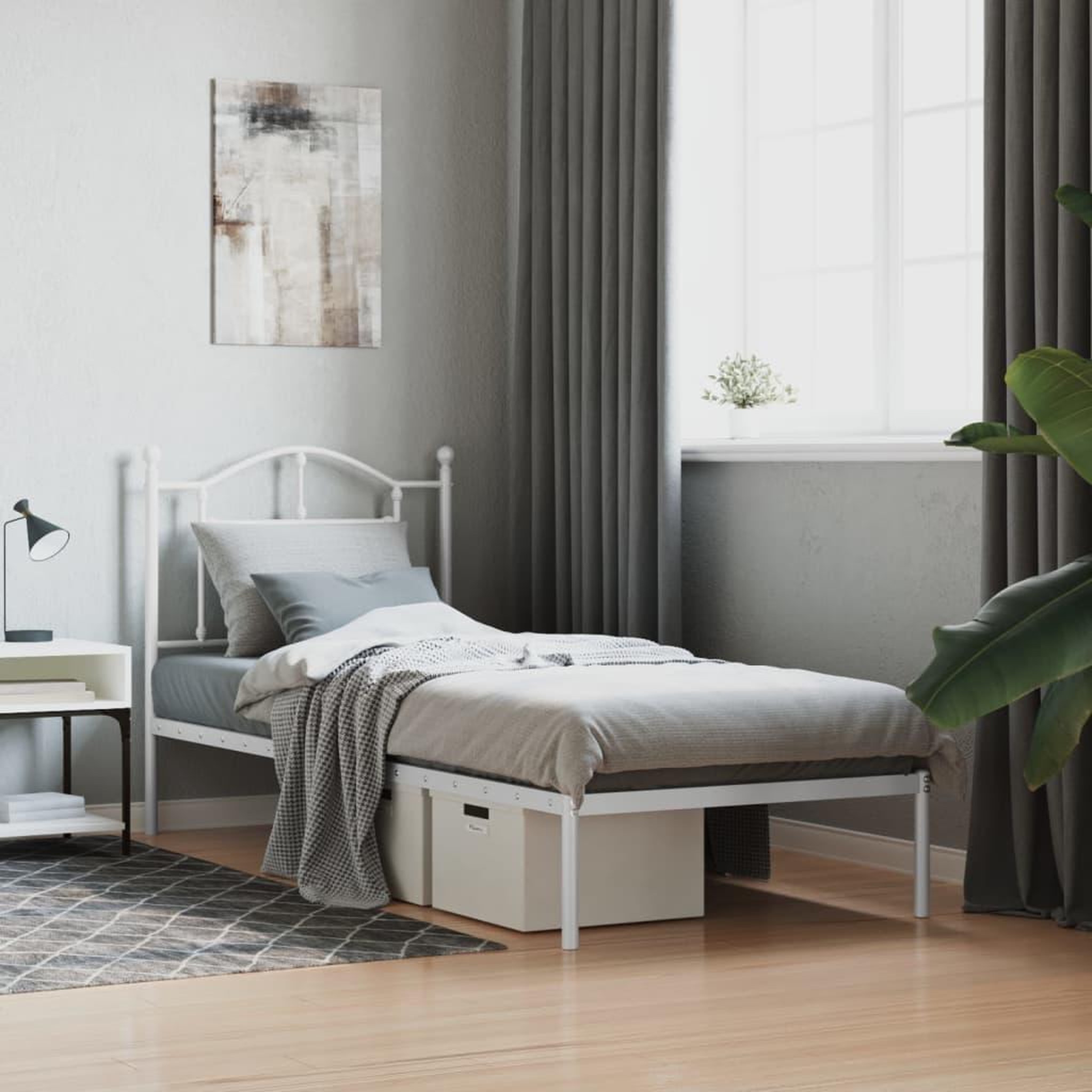 VIDAXL Cadre de lit metal sans matelas avec tete de lit blanc 90x190cm