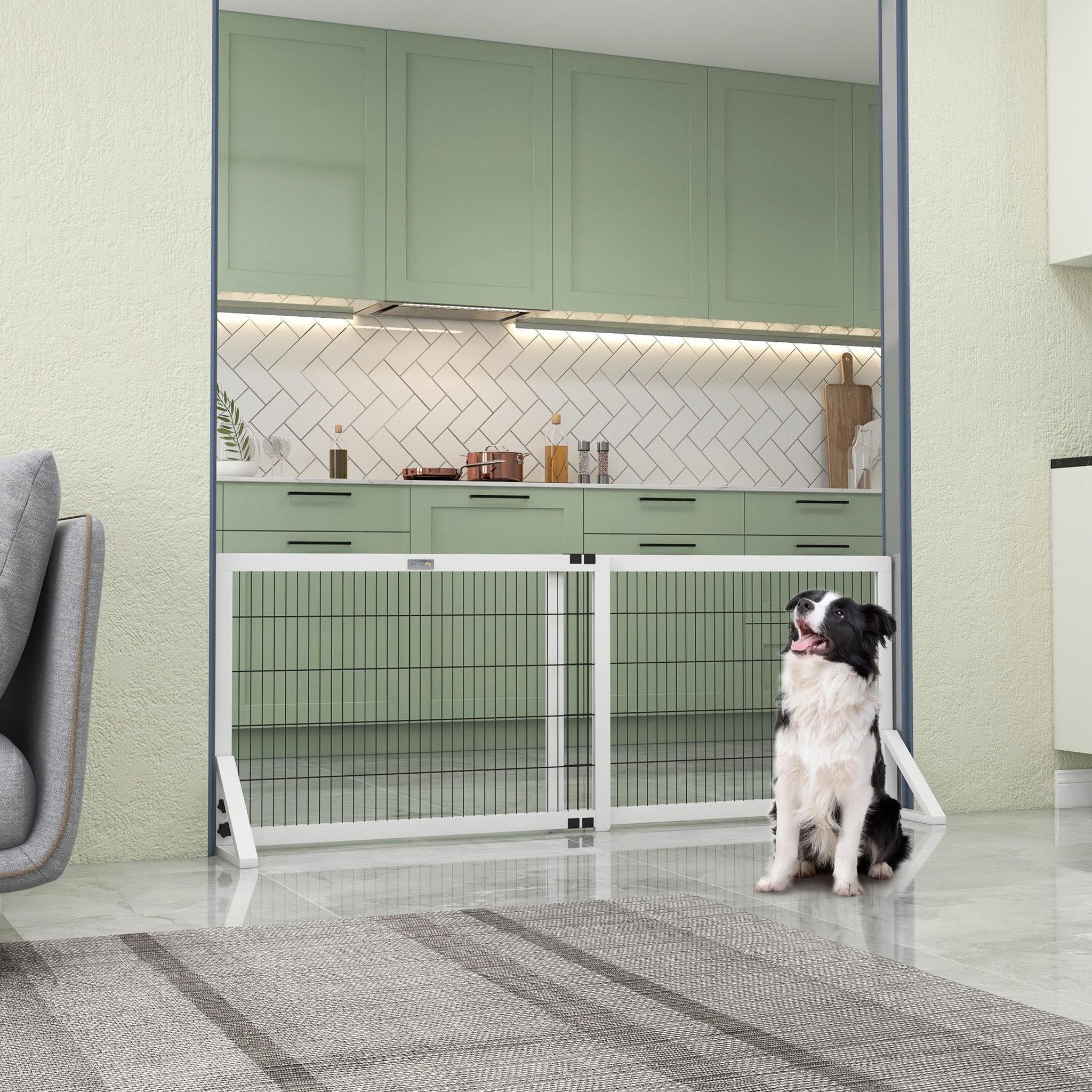 Voir la diapositive 4 : PAWHUT Barrière de sécurité pour chien barrière de protection à 2 panneaux largeur réglable 101-181 cm en bois acier blanc