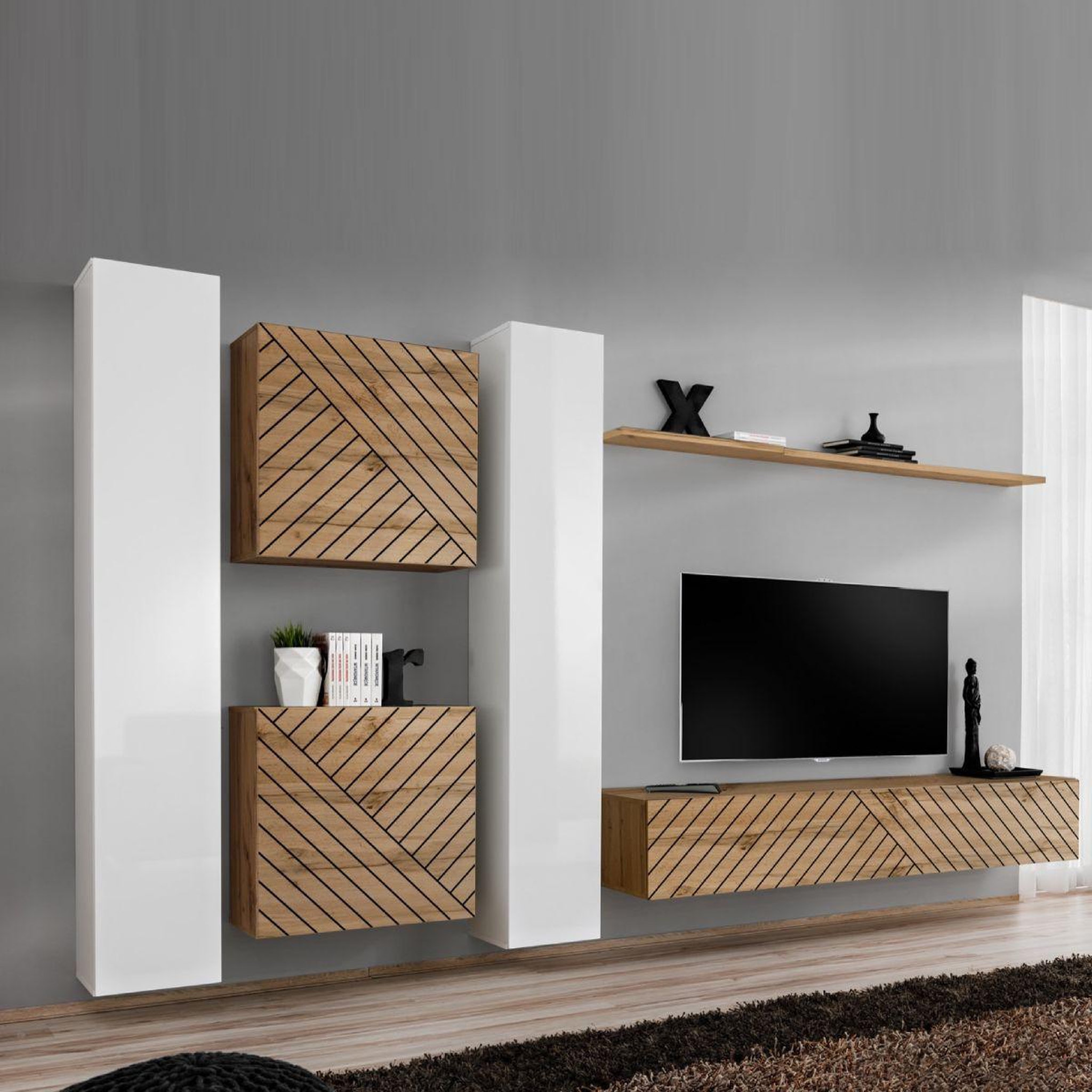 Paris Prix Ensemble meuble tv  switch lamel vi  330cm naturel & blanc