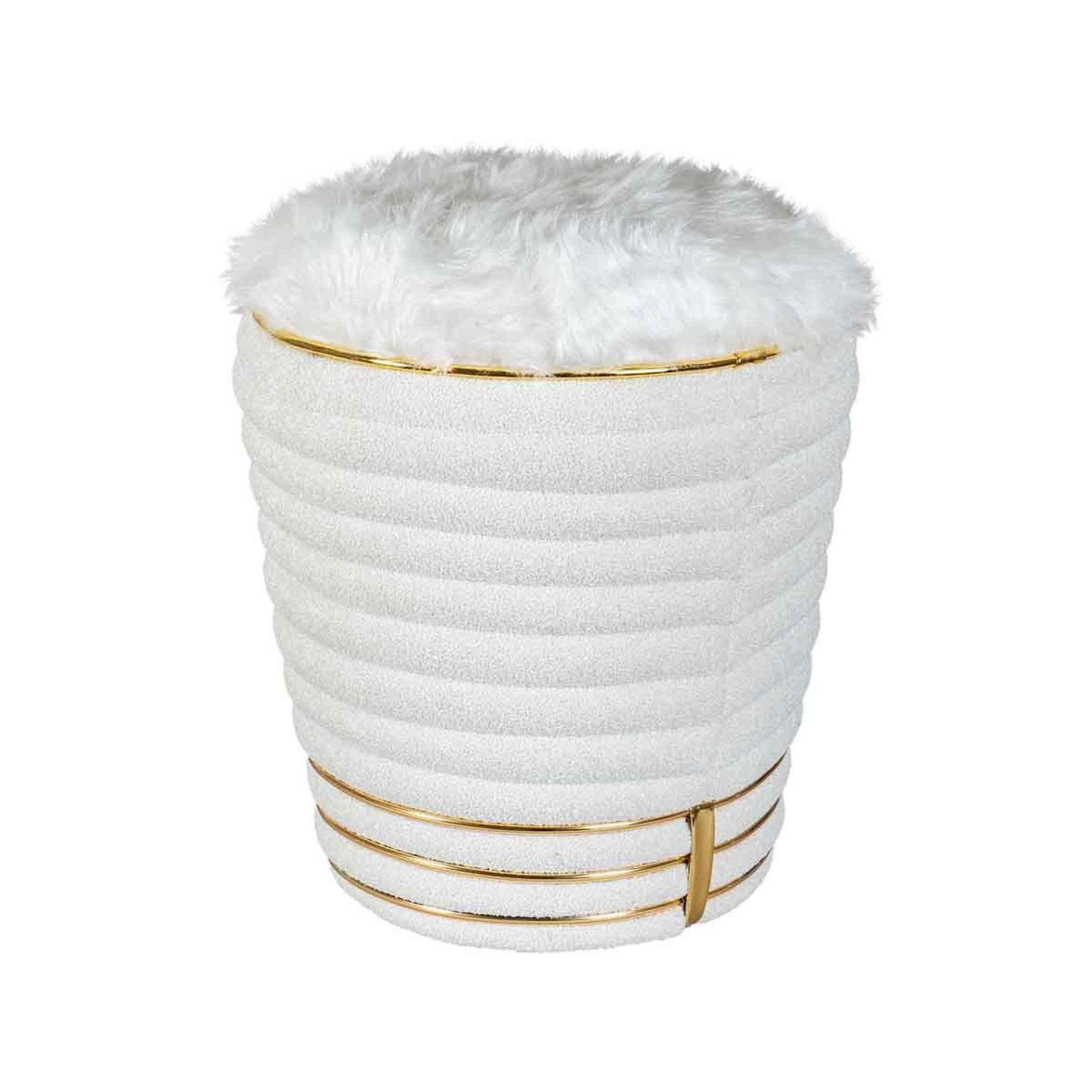 Voir la diapositive 2 : Paris Prix Tabouret Déco en Tissu  Doric  50cm Blanc & Or