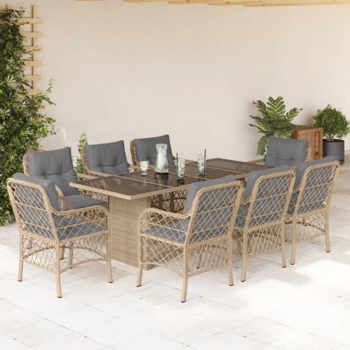 VIDAXL Ensemble a manger de jardin et coussins 9 pcs melange beige