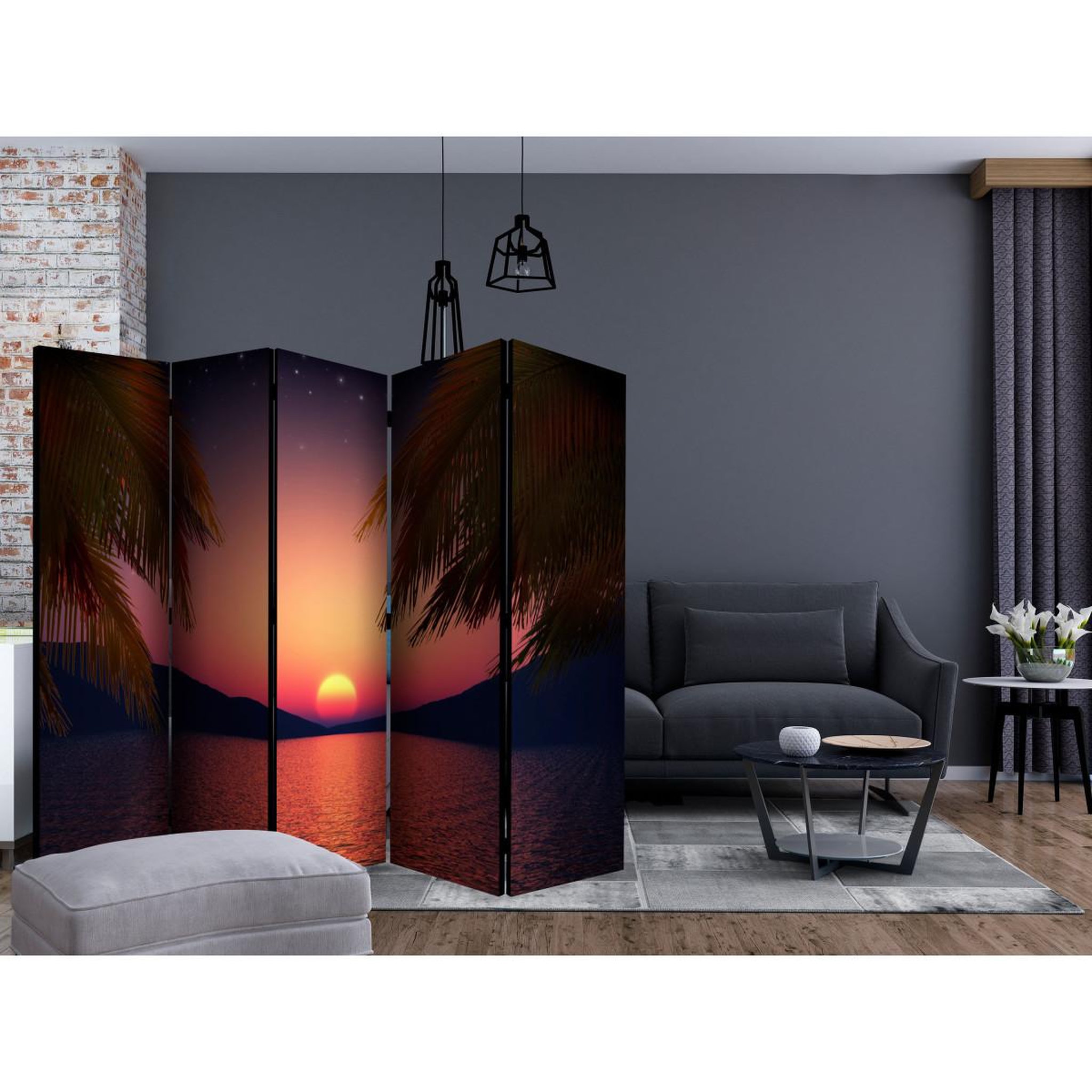 Voir la diapositive 2 : Paris Prix Paravent 5 volets  romantic evening on the beach  172x225cm