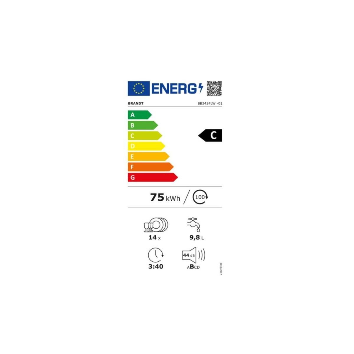 BRANDT Lave-vaisselle 60cm 44db tout intégrable - BB3424LW