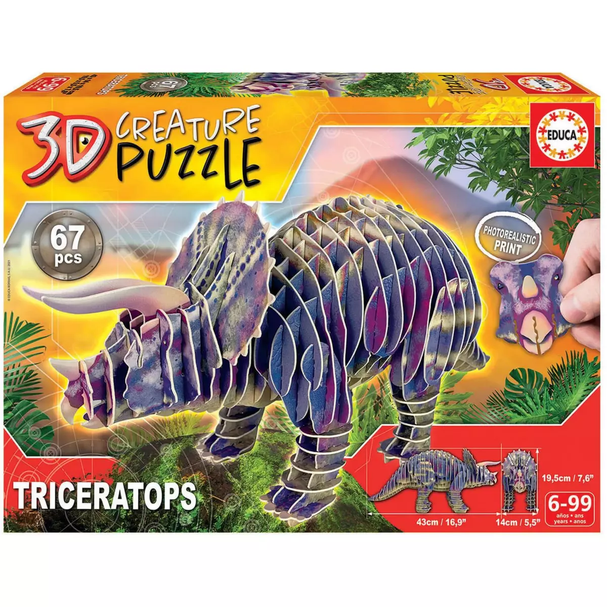 EDUCA Puzzle Creature 3D 67 pièces : Triceratops