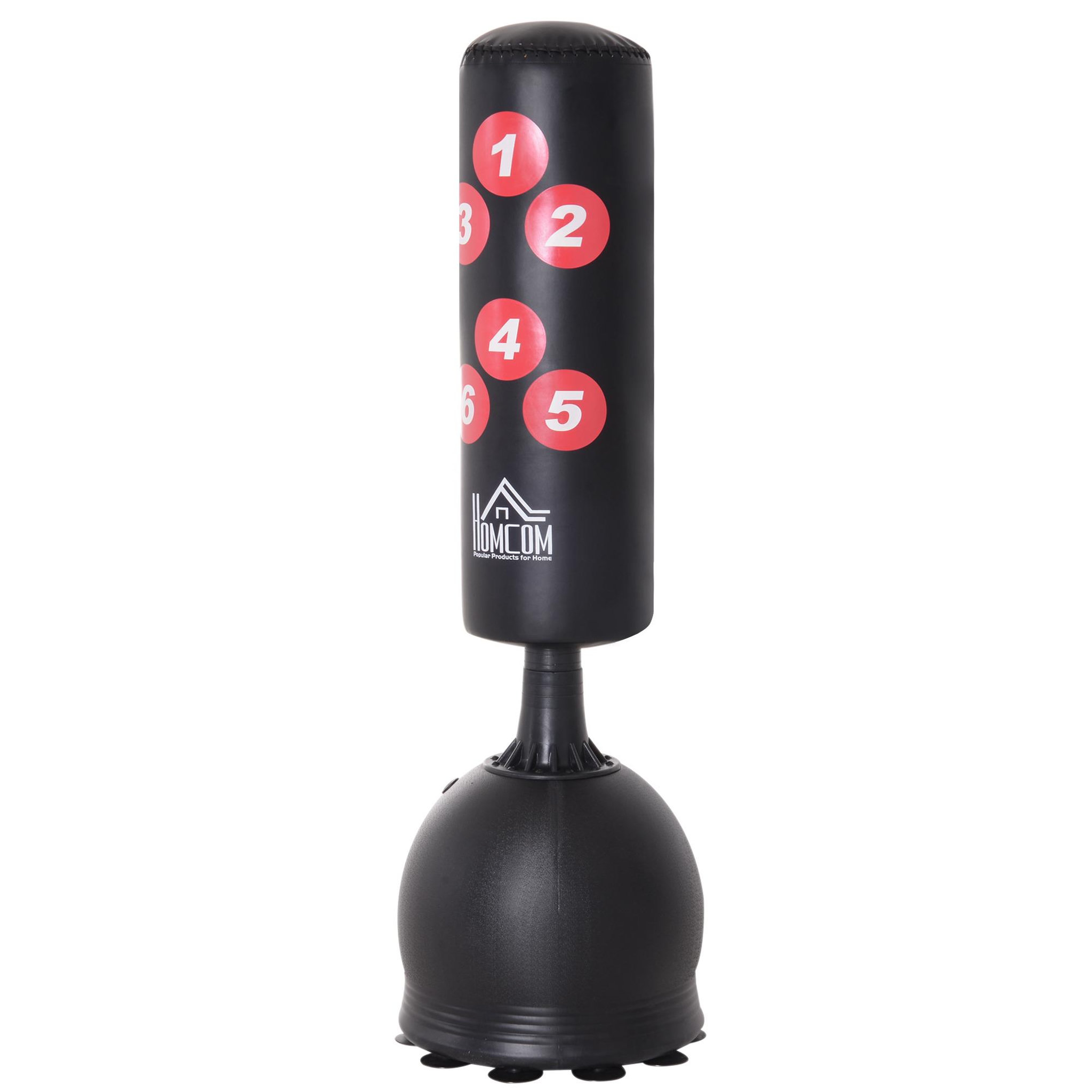Voir la diapositive 4 : HOMCOM HOMCOM Sac de frappe boxe sur pied punching ball autoportant adulte enfant H1,65 m cibles de touche ventouses antidérapantes noir rouge