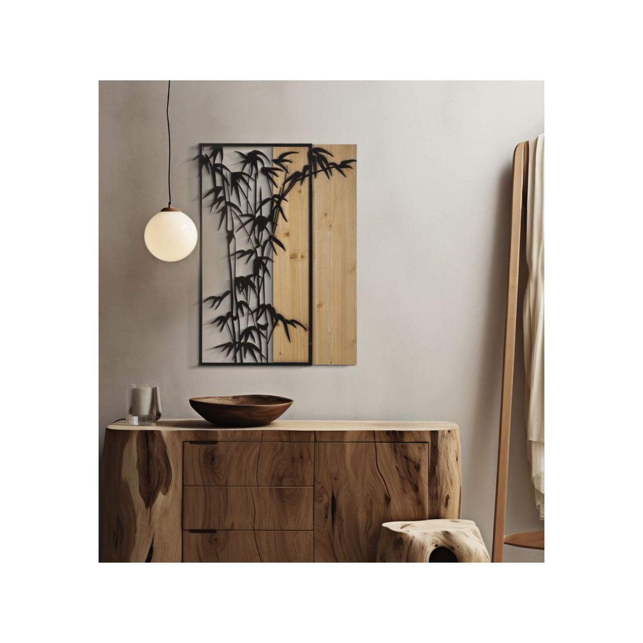 Voir la diapositive 5 : Paris Prix Décoration murale encadrée  bambou  80cm noir & naturel