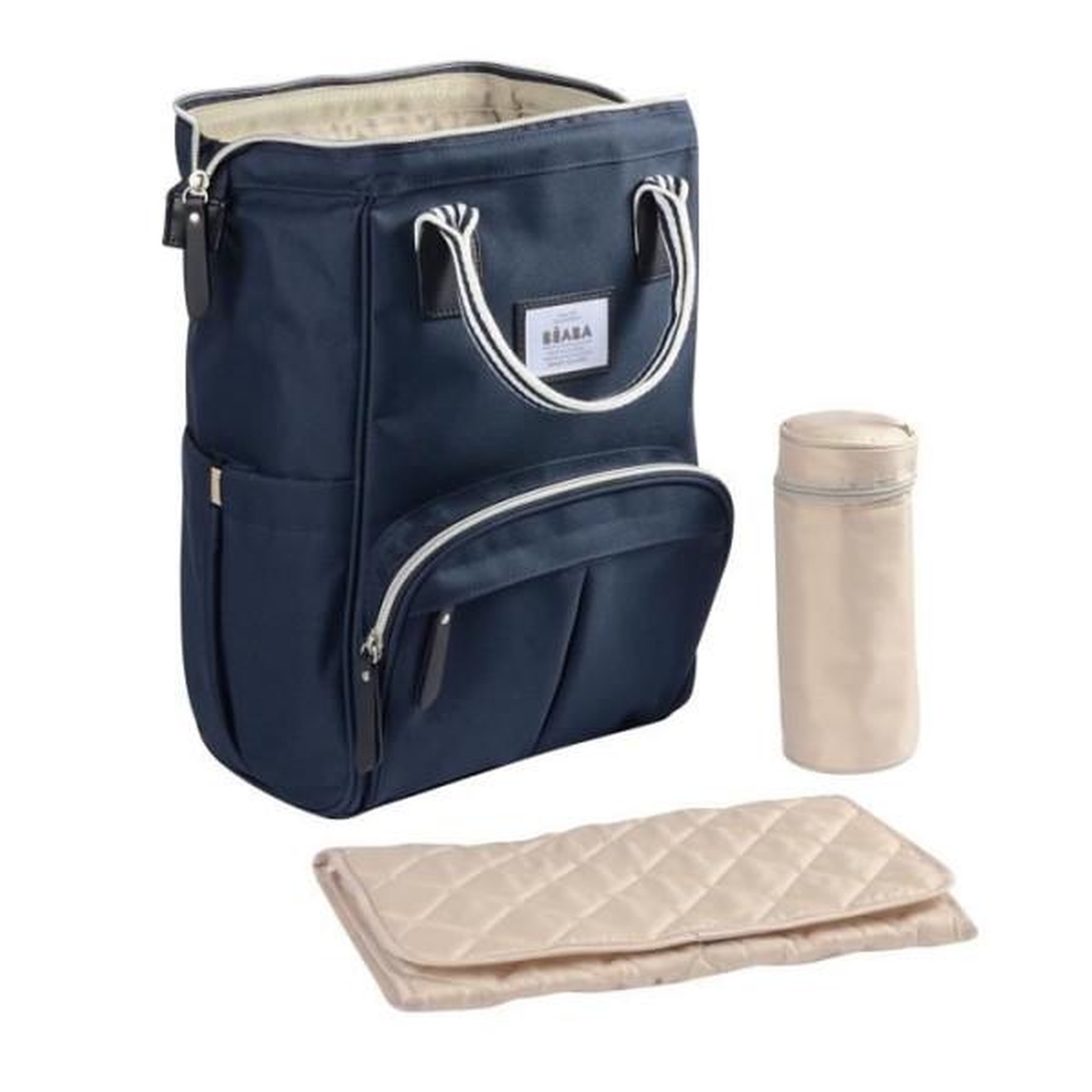 Voir la diapositive 2 : MARKET24 BEABA Sac a Dos a Langer pour Bébé Wellington, Grande capacité de rangement, Tapis a langer inclus, Grande ouverture, Bleu