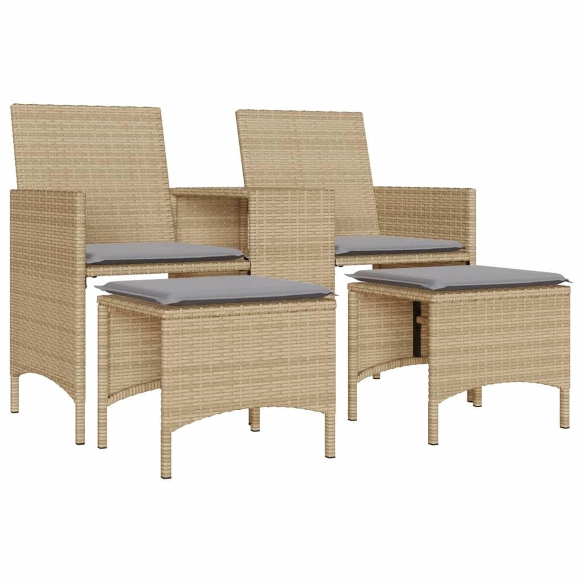 Voir la diapositive 2 : VIDAXL Canape de jardin 2 places avec table et tabourets beige rotin