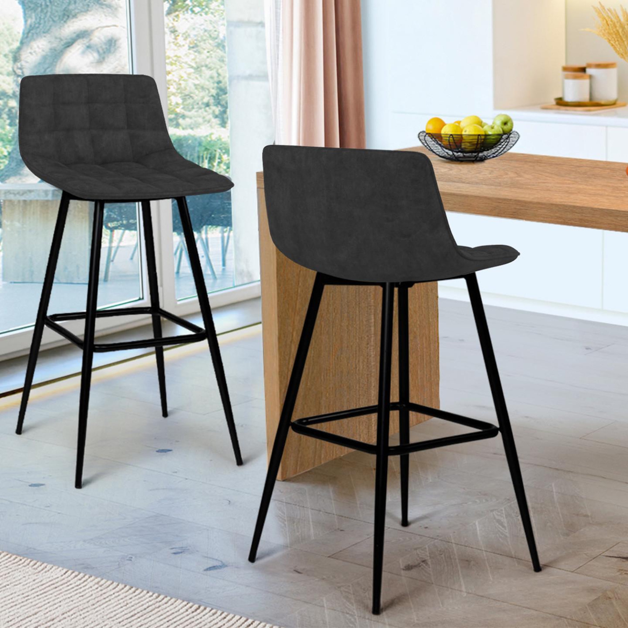 Voir la diapositive 2 : ID MARKET Lot de 2 tabourets de bar mady en velours noir