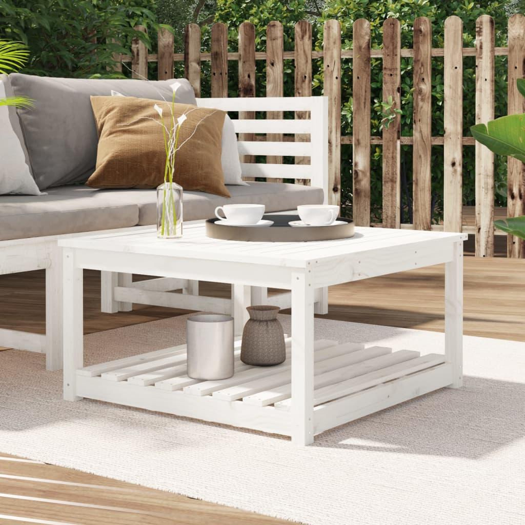 Voir la diapositive 1 : VIDAXL Table de jardin blanc 82,5x82,5x45 cm bois massif de pin