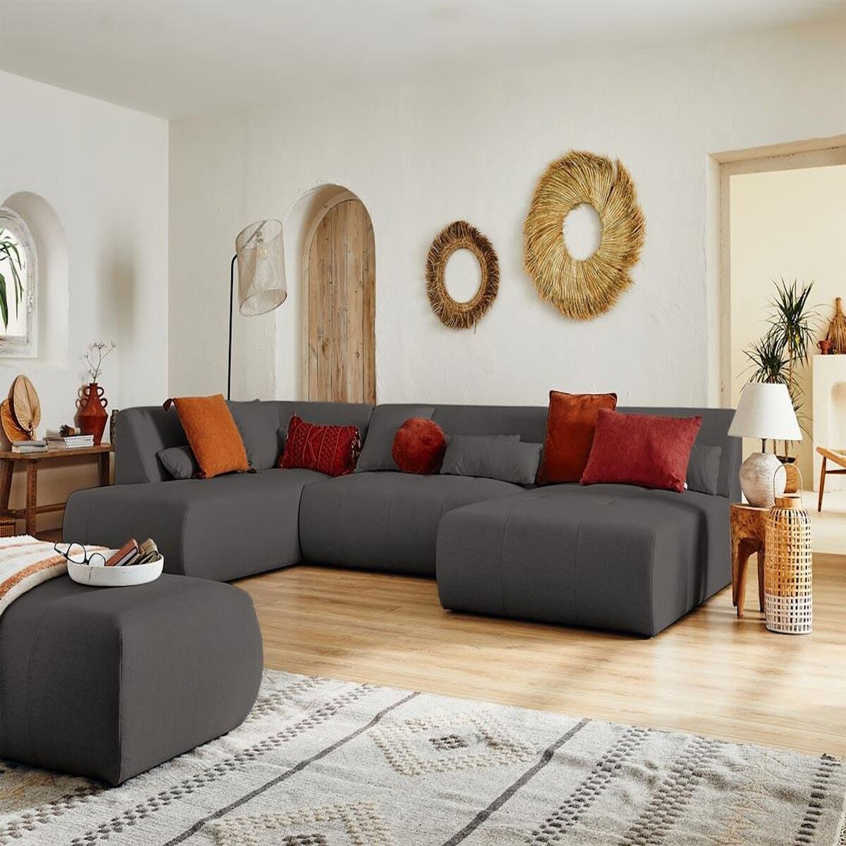 LISA DESIGN Onyx - canapé panoramique d'angle gauche 7 places - en tissu