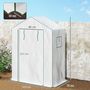 Voir la diapositive 3 : OUTSUNNY Serre de jardin 6 tablettes dim. 1,4L x 0,73l x 1,9H m porte déroulante fenêtres acier PE haute densité blanc