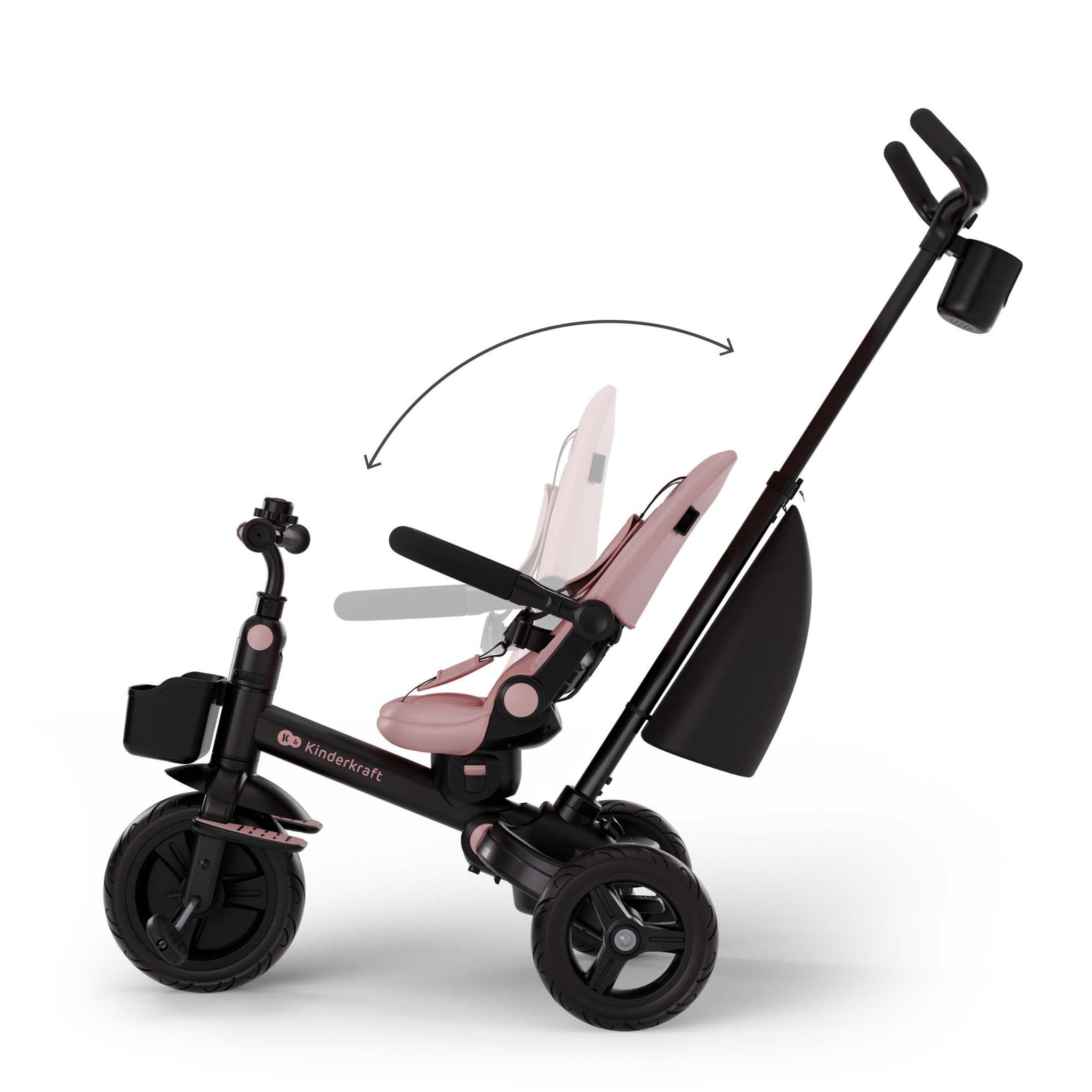 Voir la diapositive 3 : KINDERKRAFT Tricycle Kinderkraft AVEO 2 PLUS 6-en-1 évolutif, siège 360°, position allongée, canopy UPF50+, pliage rapide, Rose