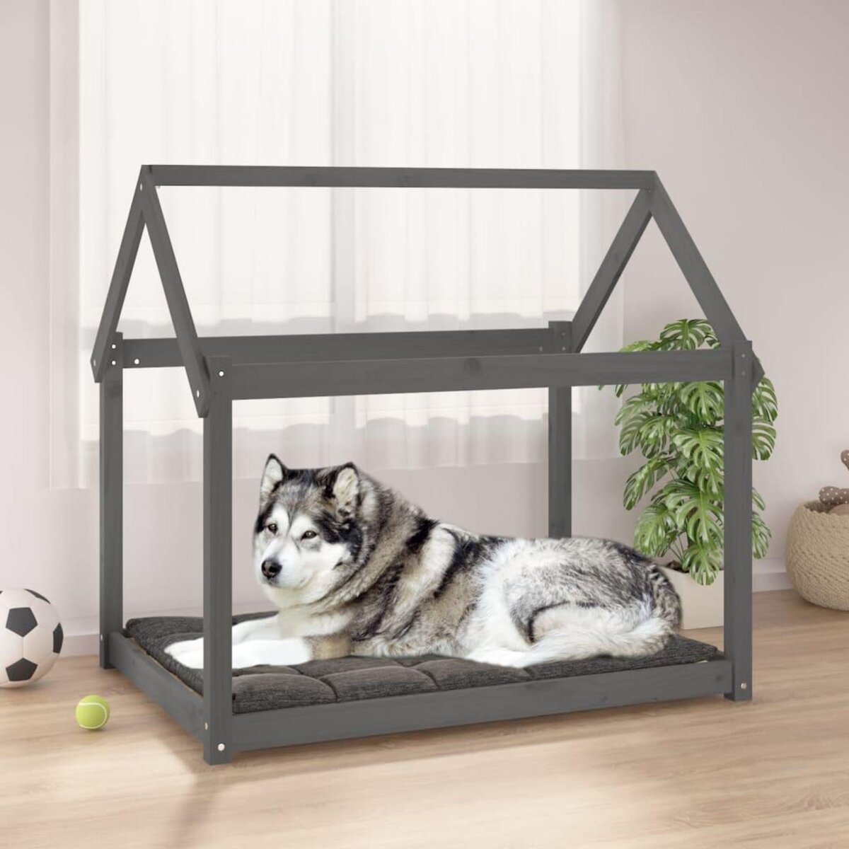 VIDAXL Lit pour chien Gris 111x80x100 cm Bois de pin solide