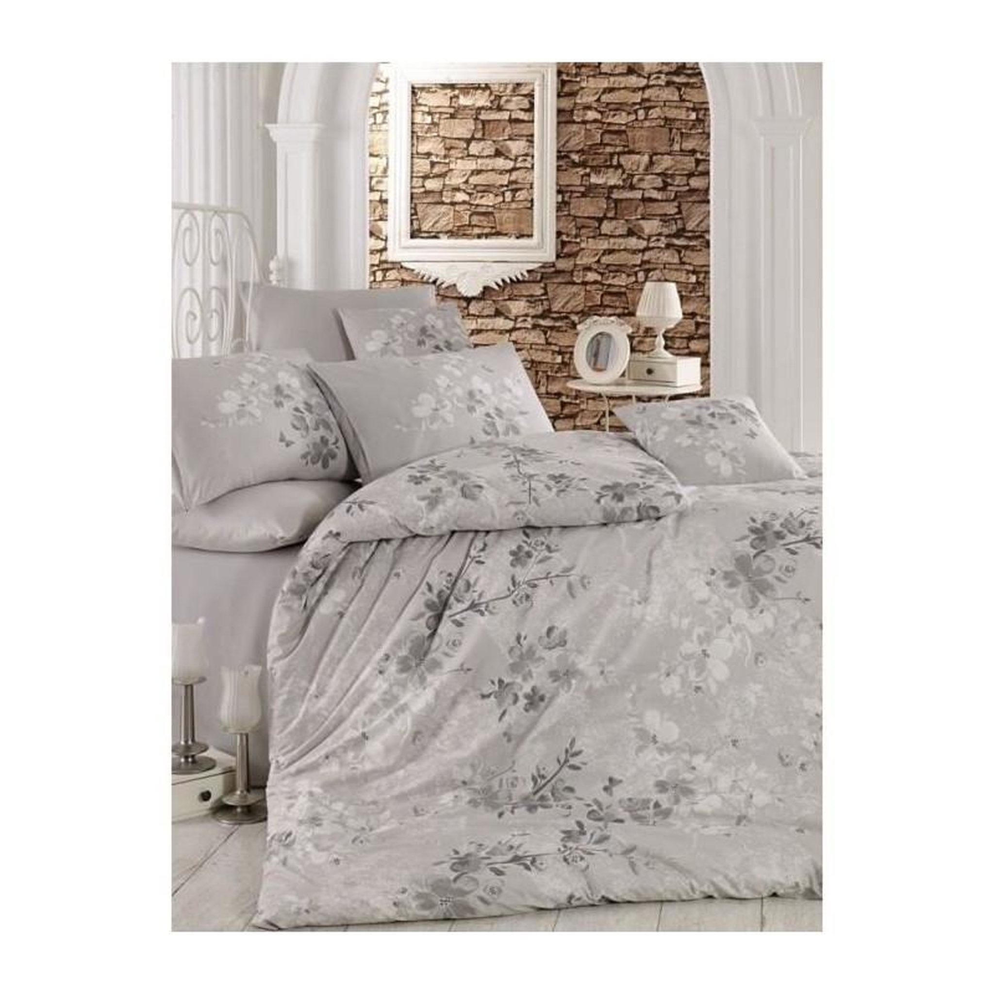 GENERIQUE Parure de lit - 1 housse de couette 220 x 240 cm + 2 taies d'oreiller 60 x 60 cm - 100% coton renforcé - Gris