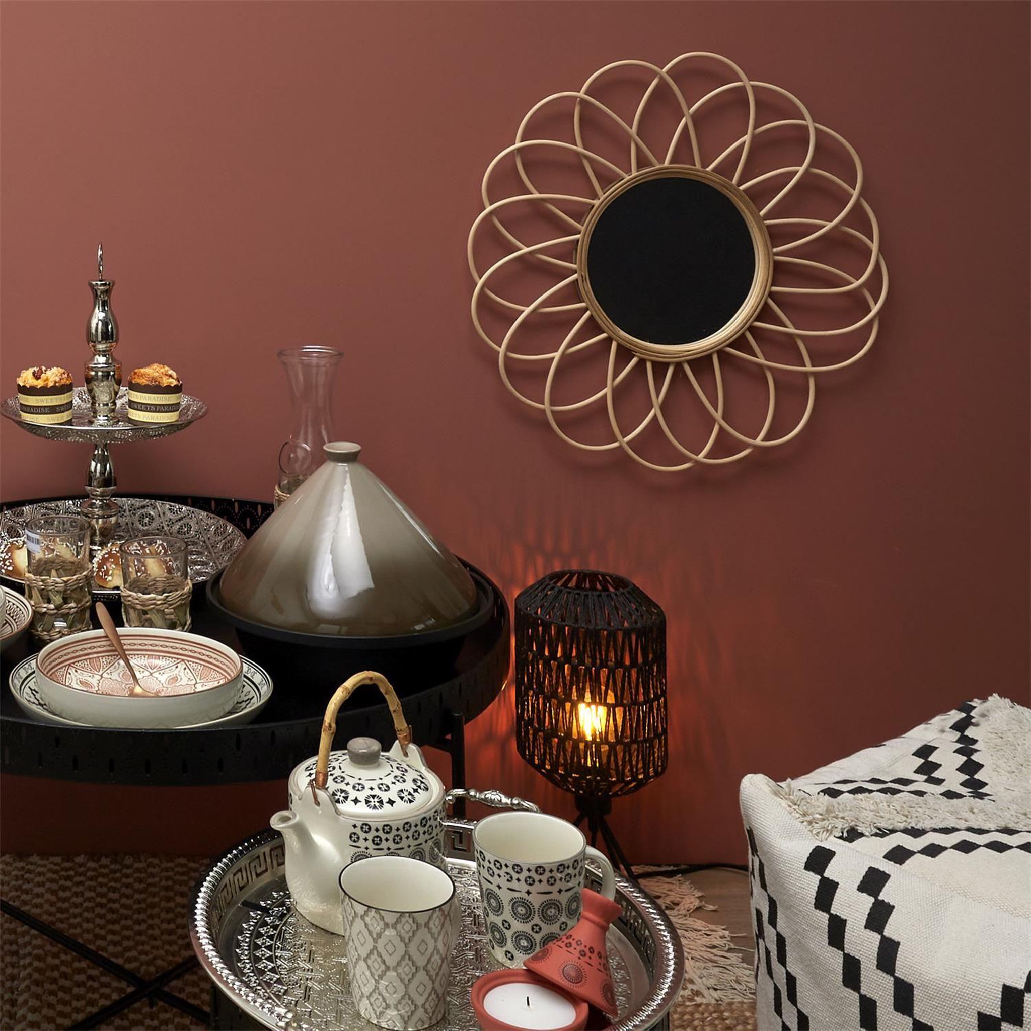 Voir la diapositive 2 : The Home Deco Factory Miroir Rosace en rotin - Diam 56 cm