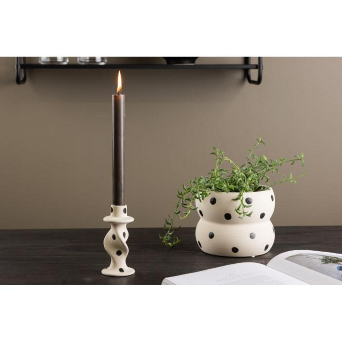 Paris Prix Bougeoir Design en Céramique  Glory  12cm Blanc & Noir