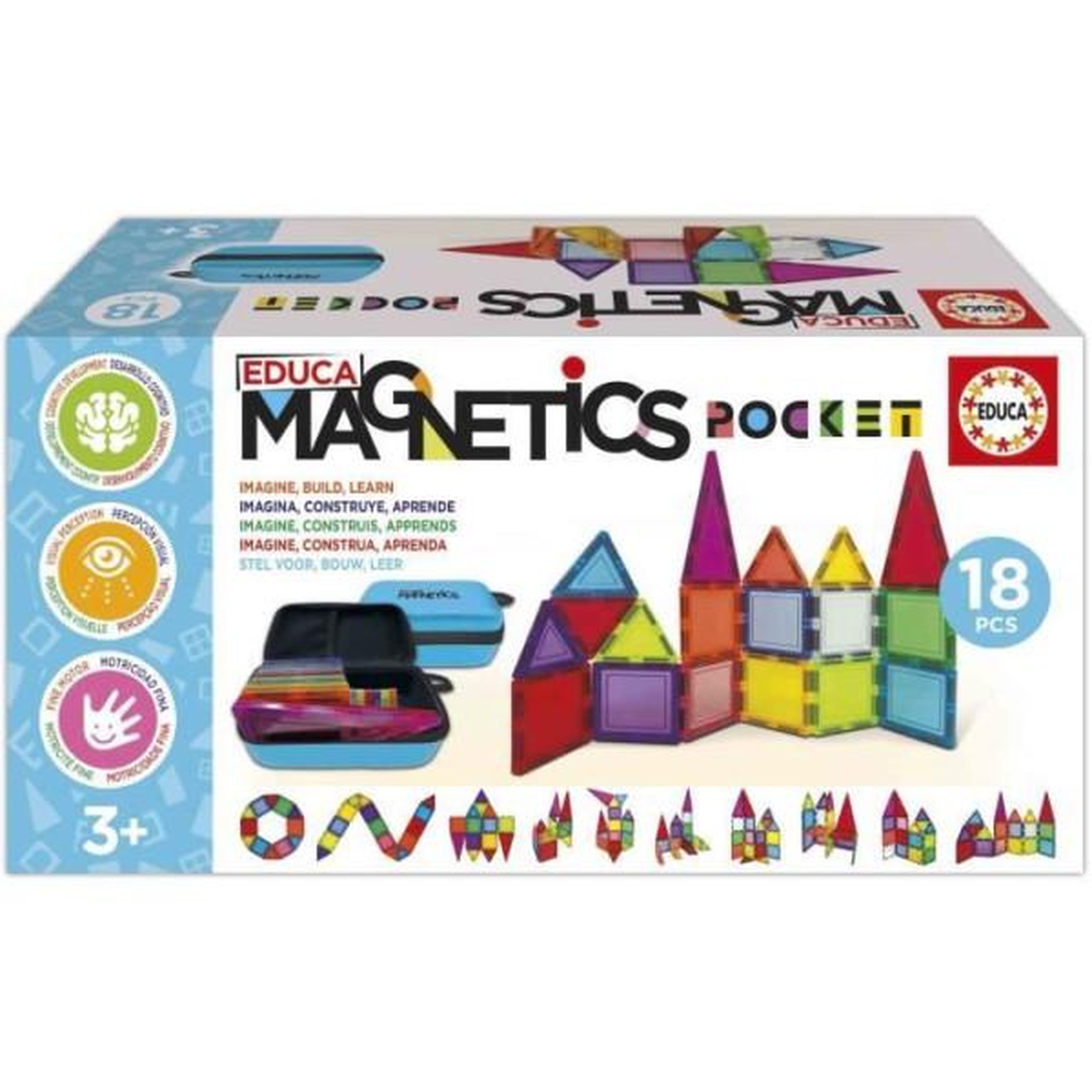 EDUCA Magnetics Mallette - Jeu de construction - EDUCA - 18 blocs magnétiques, 2 animaux, 8 cartes - Des 3 ans