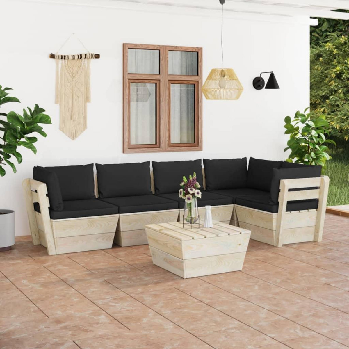 VIDAXL Salon de jardin palette 6 pcs avec coussins bois d'epicea