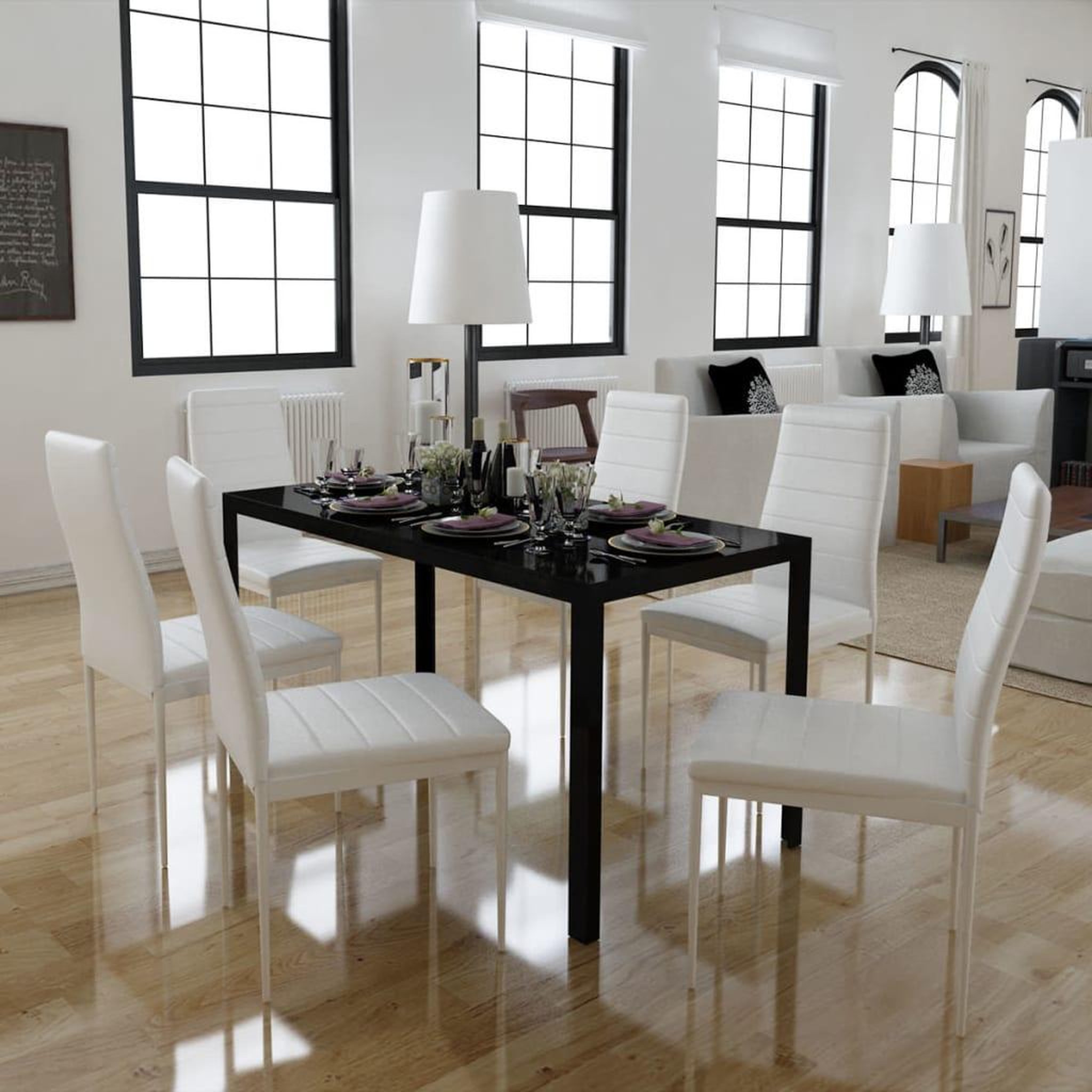 Voir la diapositive 1 : VIDAXL Ensemble de table a manger sept pieces noir et blanc