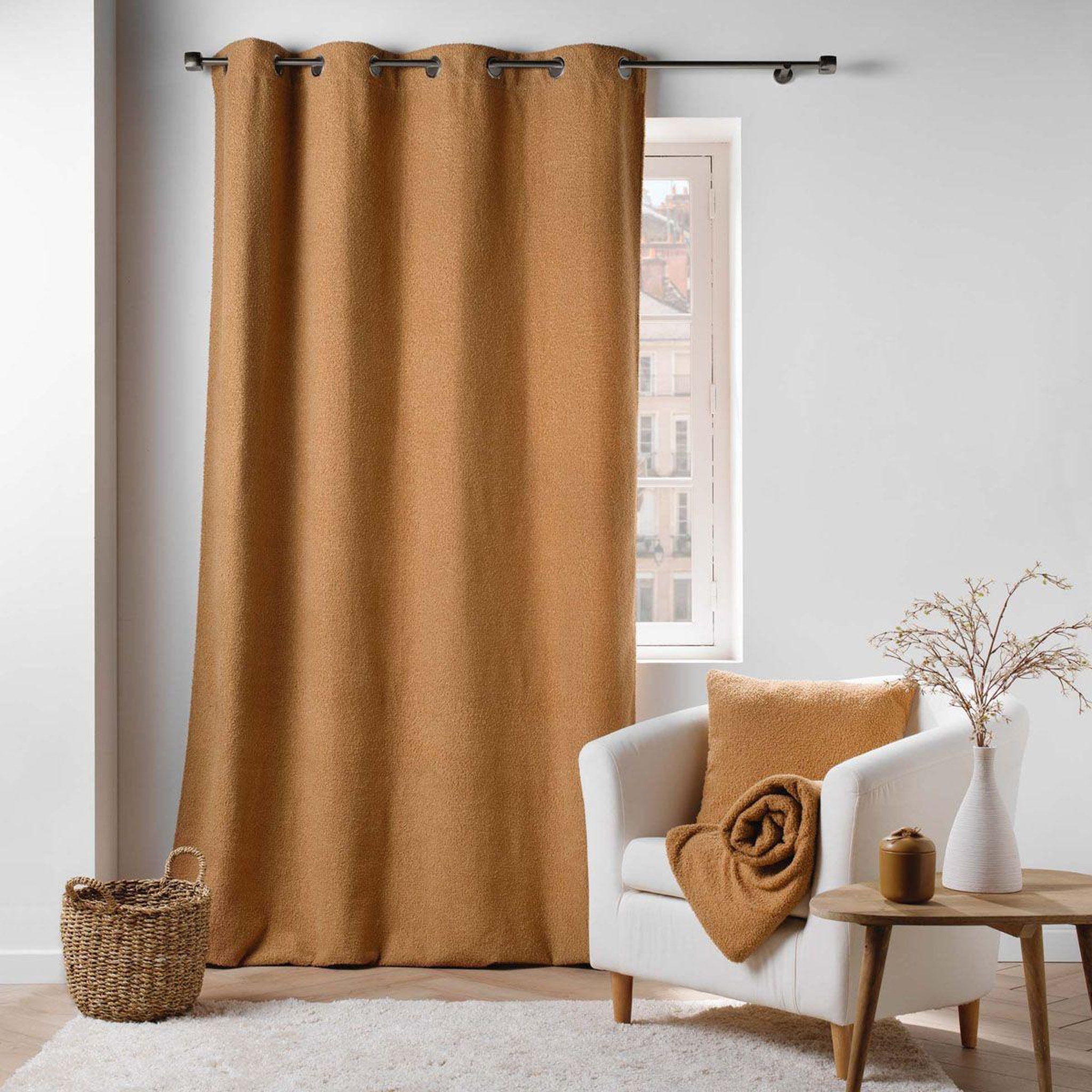 Voir la diapositive 5 : Douceur d'Intérieur Rideau à œillets bouclette  wooly  140x240cm camel