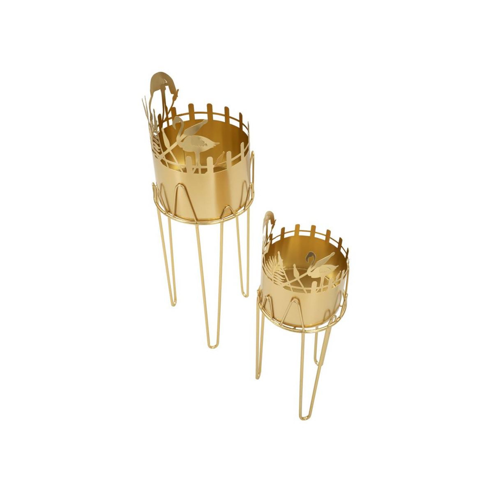 Voir la diapositive 3 : Paris Prix Lot de 2 cache-pots sur pied  flamingo  79cm or
