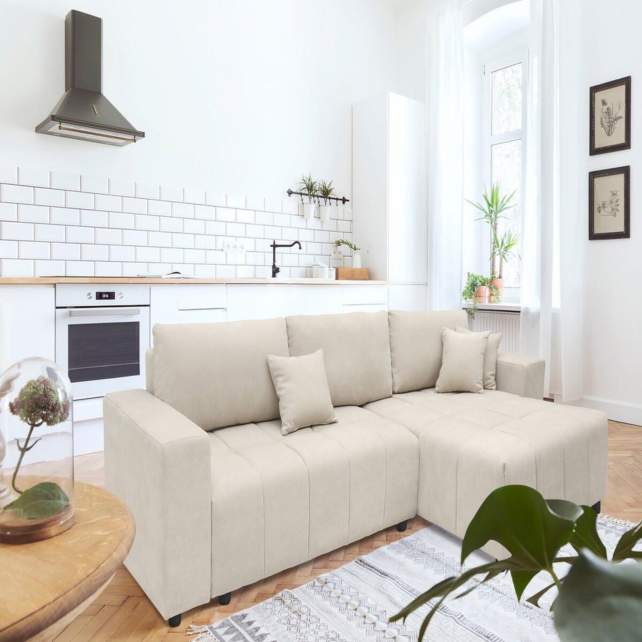 Voir la diapositive 2 : Habitat et Jardin Canapé d'angle convertible style bubble tissu chenille  george  4 places - beige