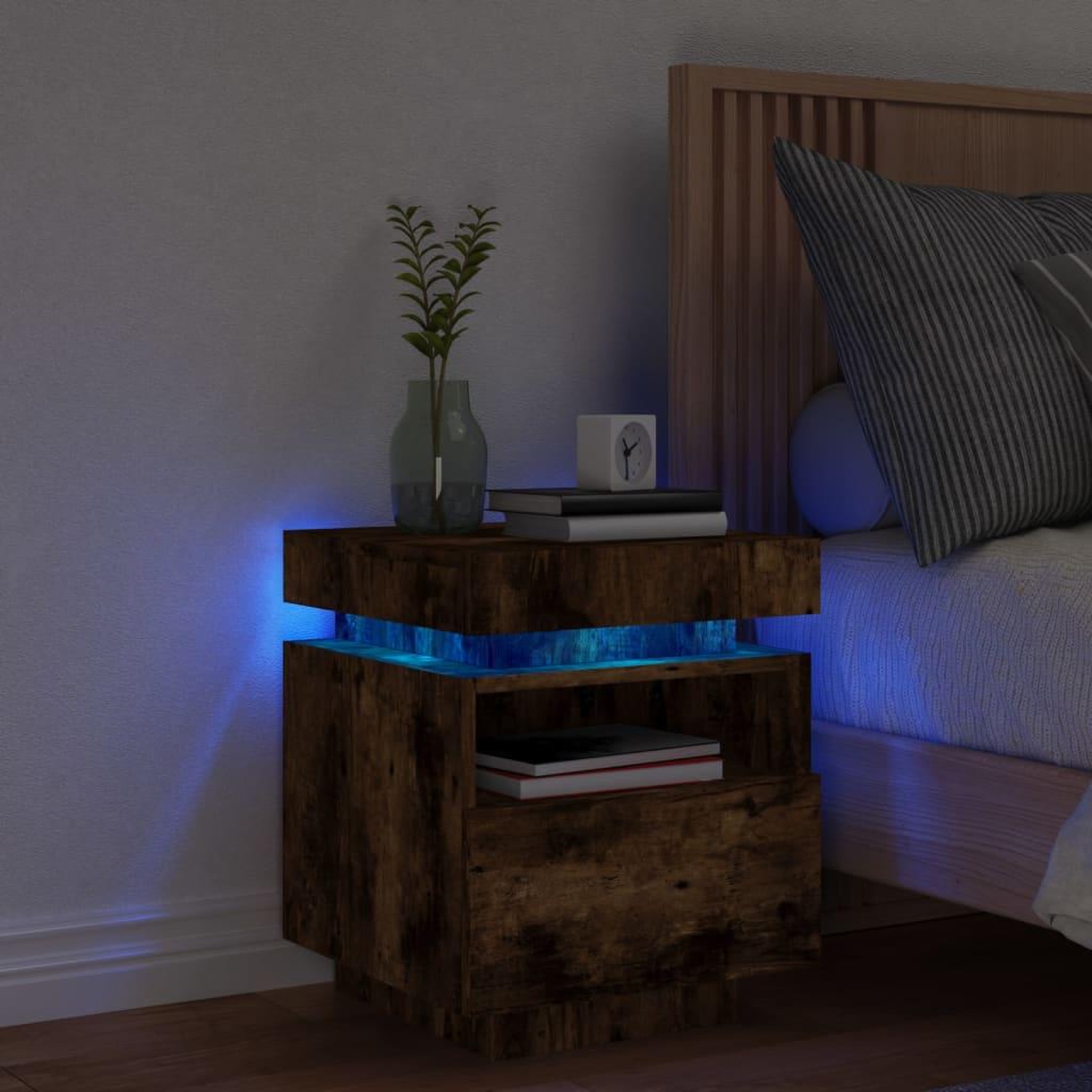 VIDAXL Armoire de chevet avec lumieres LED chene fume 40x39x48,5 cm