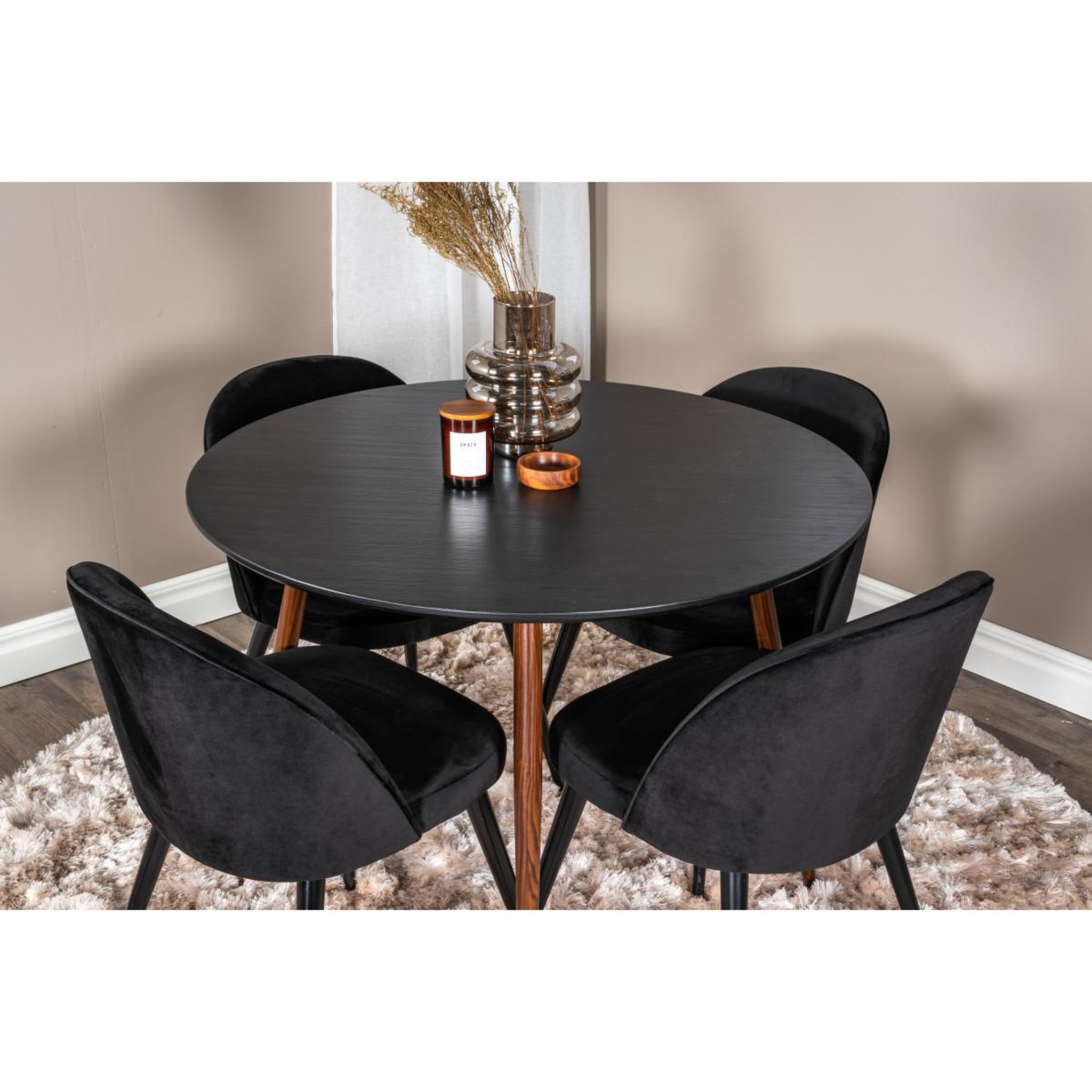 Voir la diapositive 6 : Paris Prix Ensemble table à manger & 4 chaises  plaza ii & velvet  100cm noir
