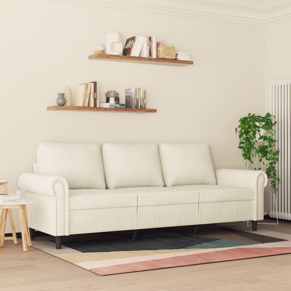 VIDAXL Canape a 3 places Creme 180 cm Velours