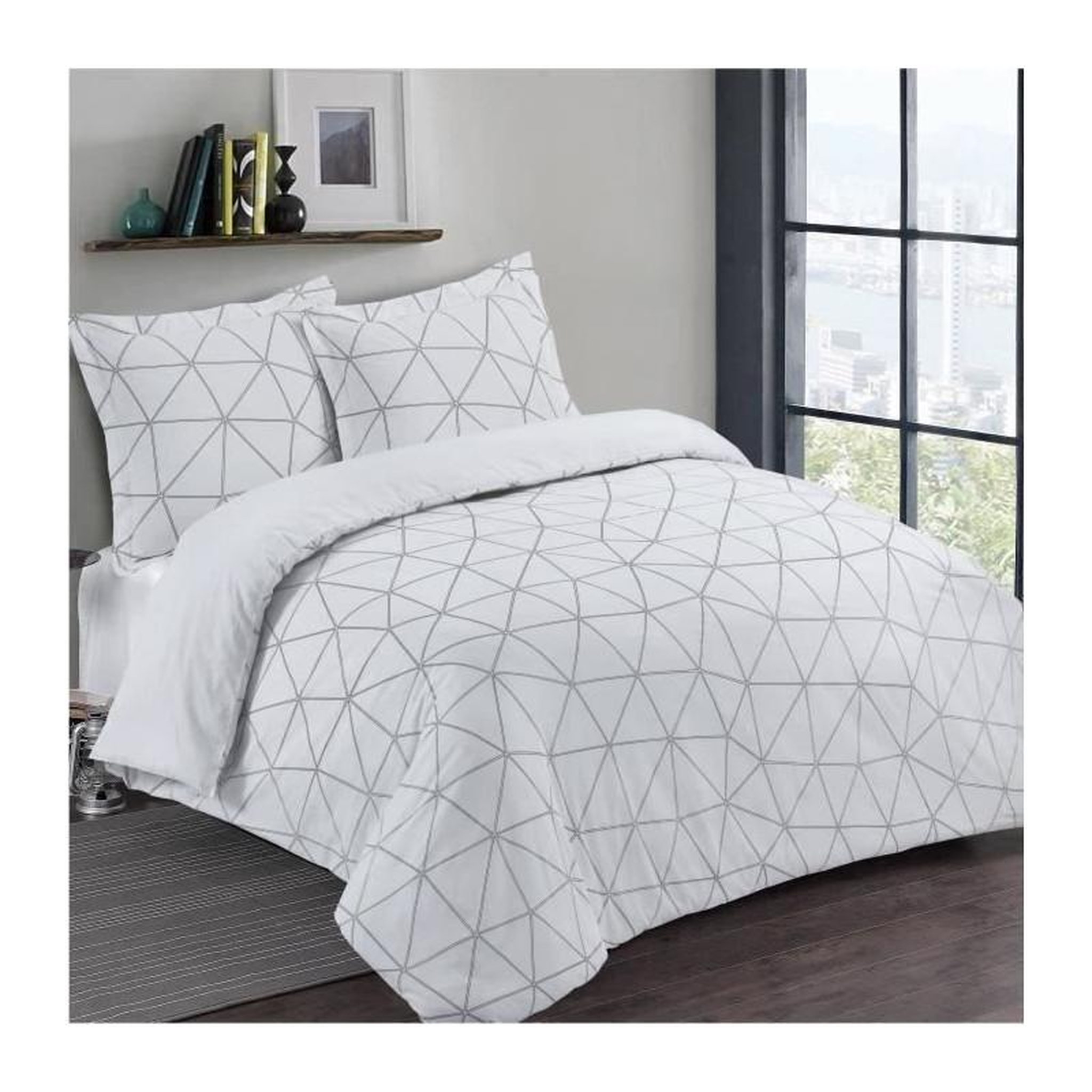 VISION VISION Parure de couette Hugo - 100% coton - 1 housse de couette 220 x 240 cm + 2 taies d'oreiller 65 x 65 cm - Blanc et noir