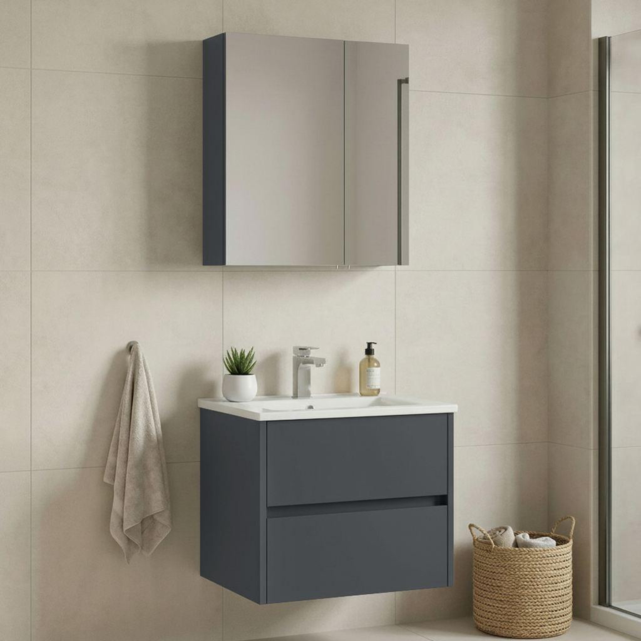 Voir la diapositive 2 : Habitat et Jardin Meuble avec simple vasque et miroir  Side 65 v2  - 65 x 45 x 52 cm - Matte Anthracite