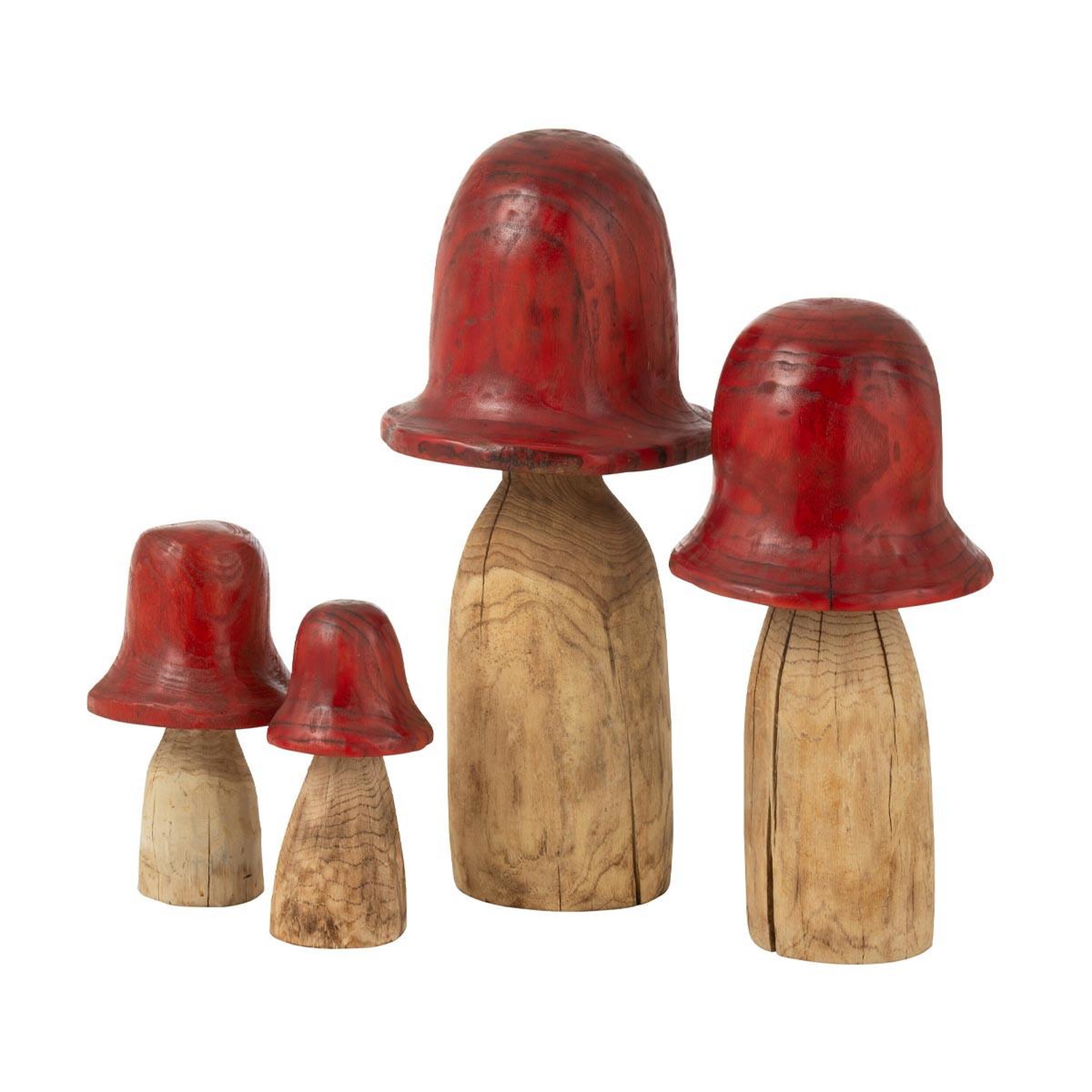 Voir la diapositive 2 : J-LINE Champignon déco en bois  cloche  32cm naturel & rouge