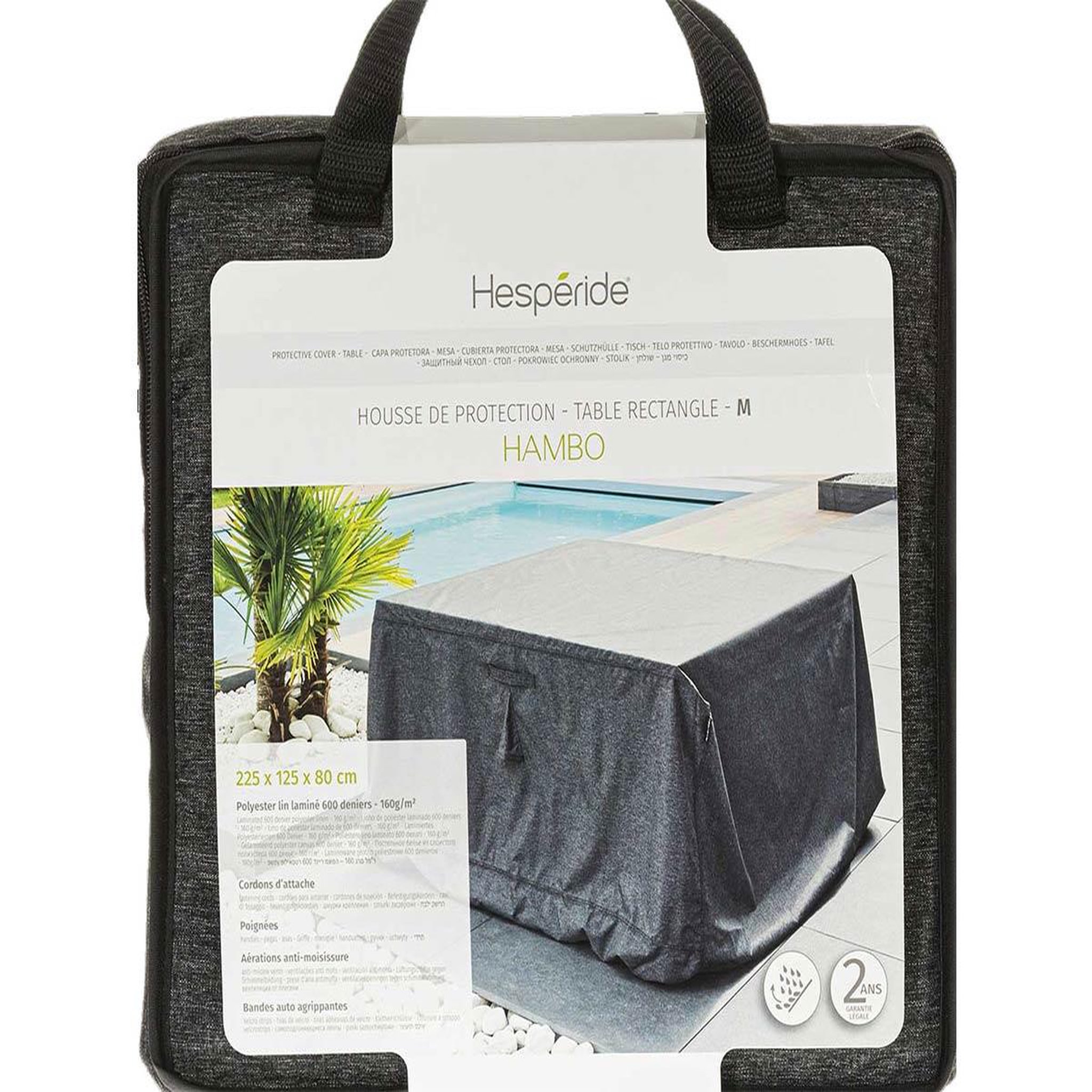 Voir la diapositive 2 : HESPERIDE Housse pour table rectangulaire extérieure Hambo M gris - 225 x 125 x 80 cm - Hespéride