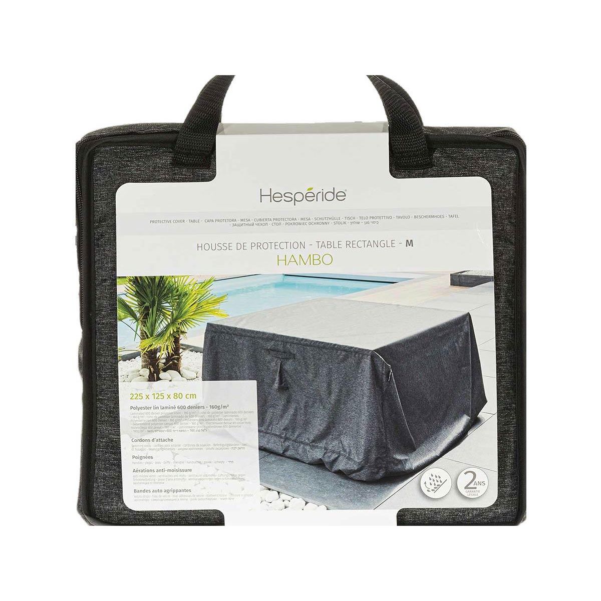 HESPERIDE Housse pour table rectangulaire extérieure Hambo M gris - 225 x 125 x 80 cm - Hespéride