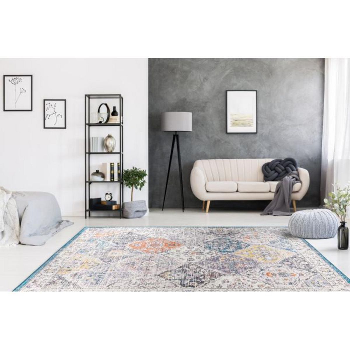 Paris Prix Tapis Vintage à Motifs  Rhodin  Multicolore