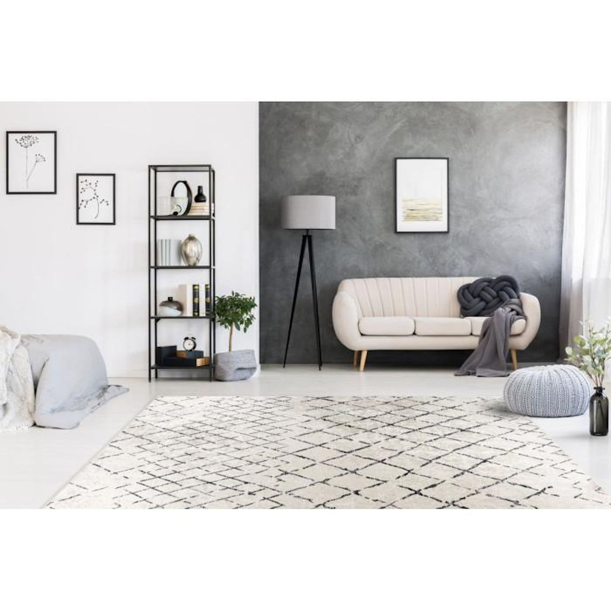 Paris Prix Tapis Vintage à Poils Courts  Sally  Ivoire & Noir