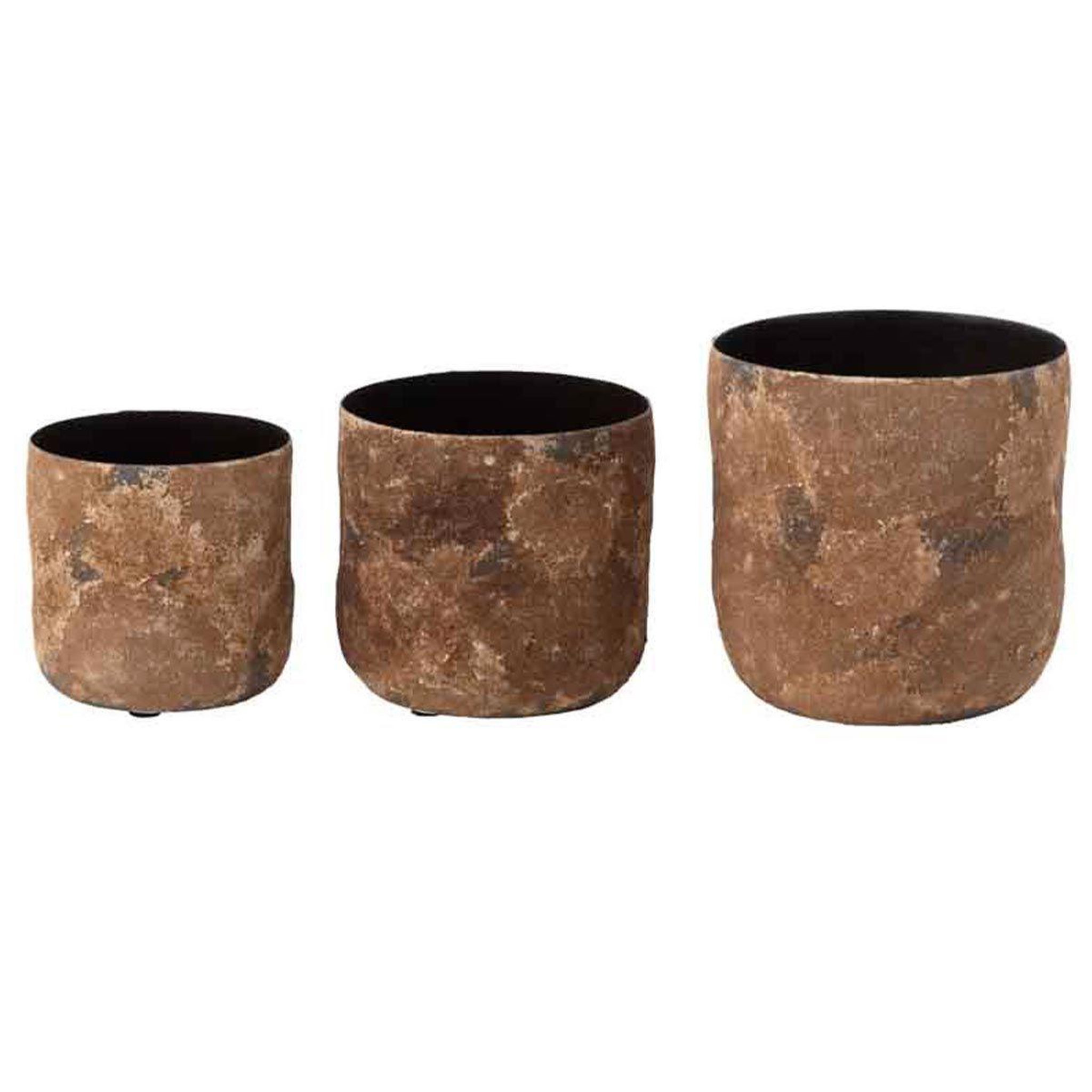 Voir la diapositive 2 : J-LINE Lot de 3 cache-pots en métal  effy  18cm marron