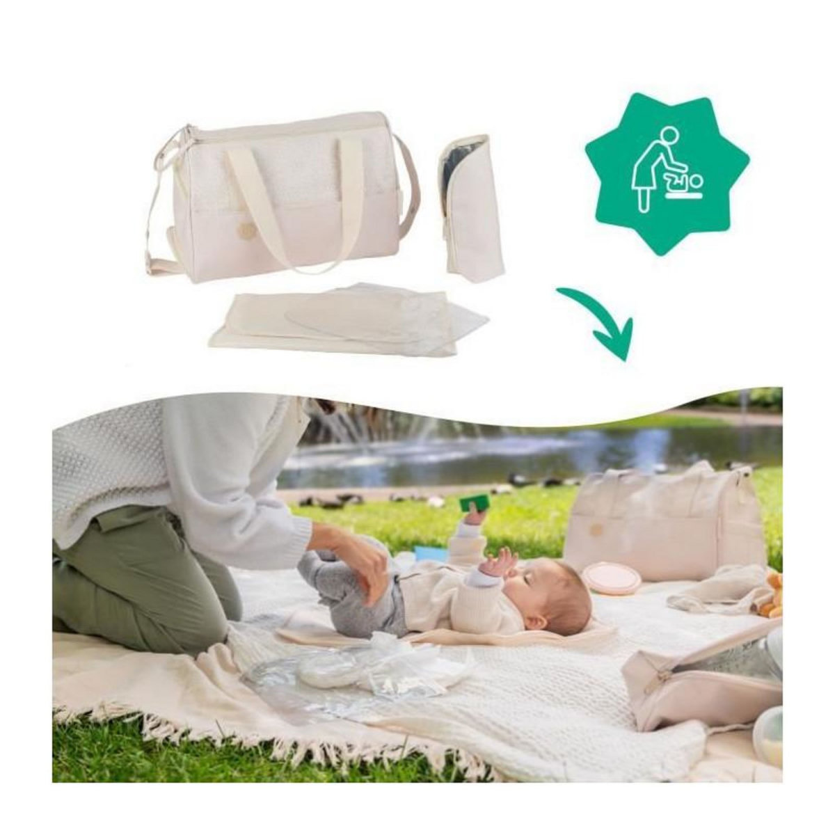 BADABULLE Badabulle Sac a langer Pocketstyle - Plan a langer, Housse isotherme, Pochette, Attaches-poussette inclus, Creme
