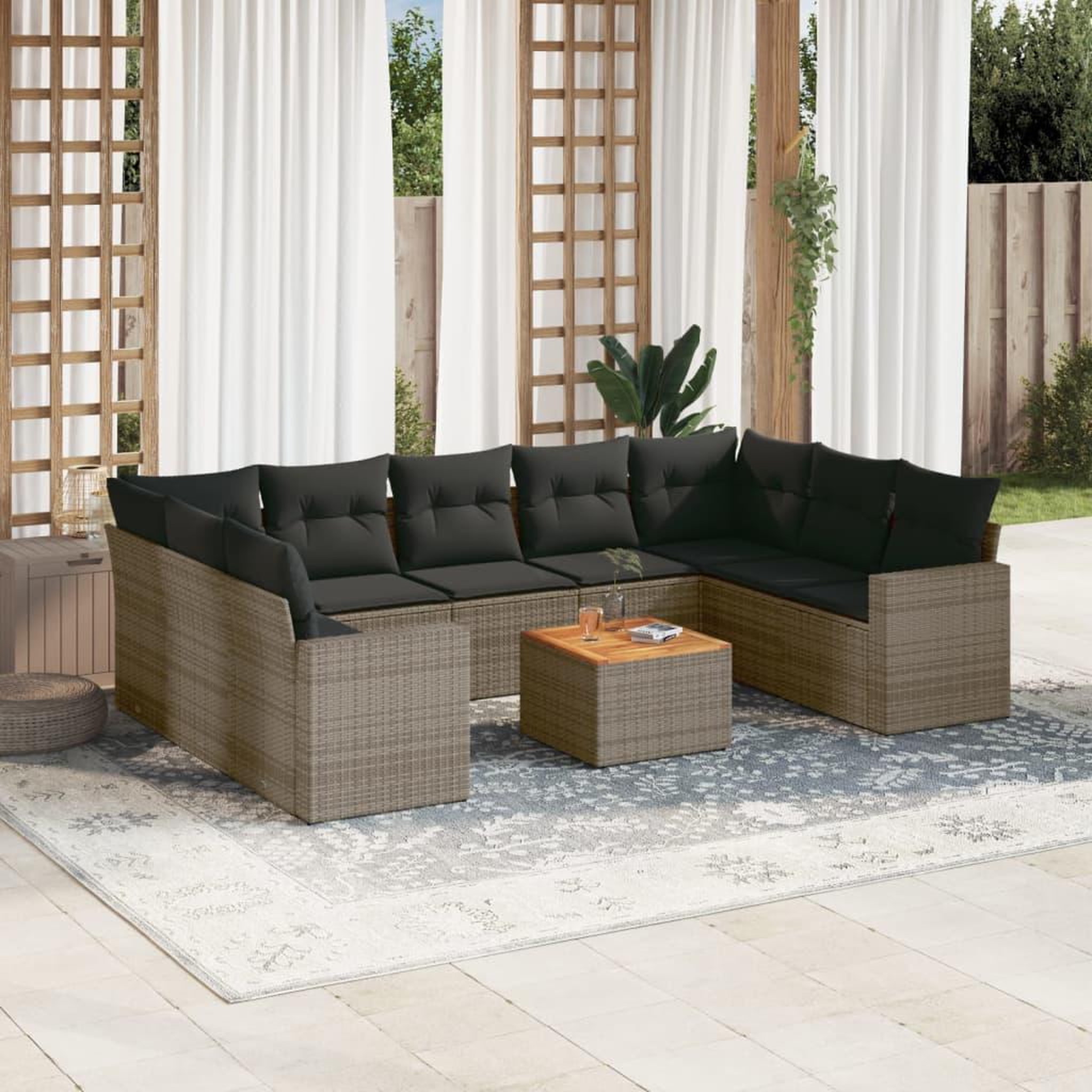 VIDAXL Salon de jardin avec coussins 10 pcs gris resine tressee
